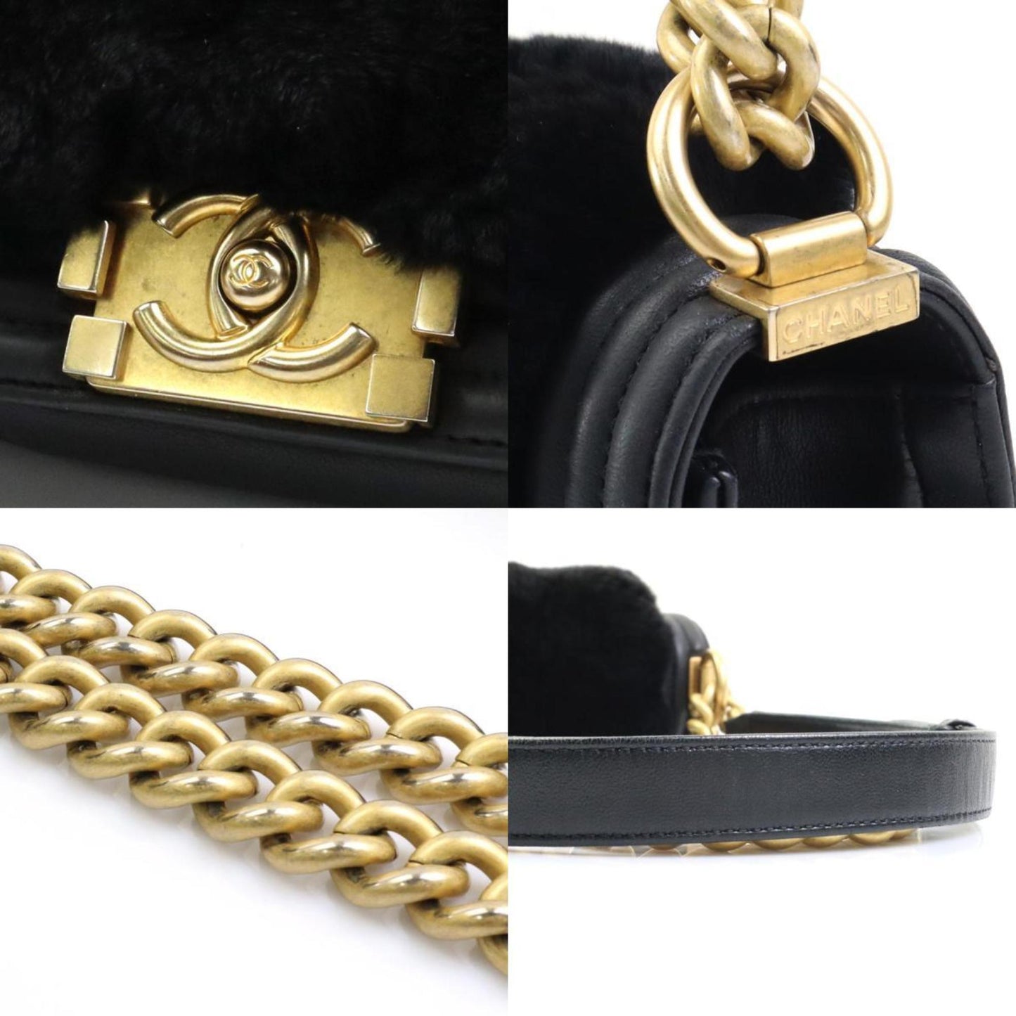 Chanel Black Fur Leather Metal Shoulder Bag ()