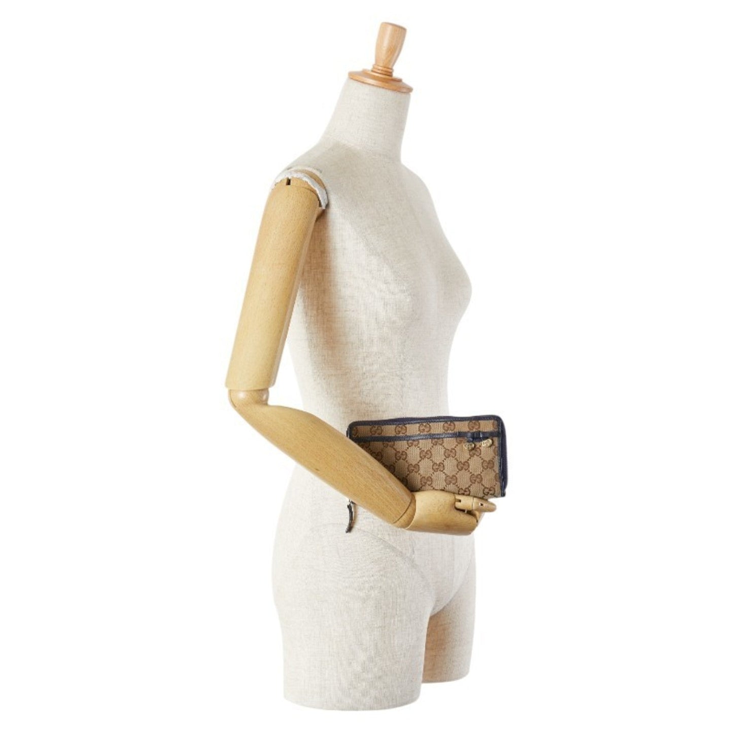 Gucci Beige Navy Canvas Leather Coin Purse/Coin Case ()