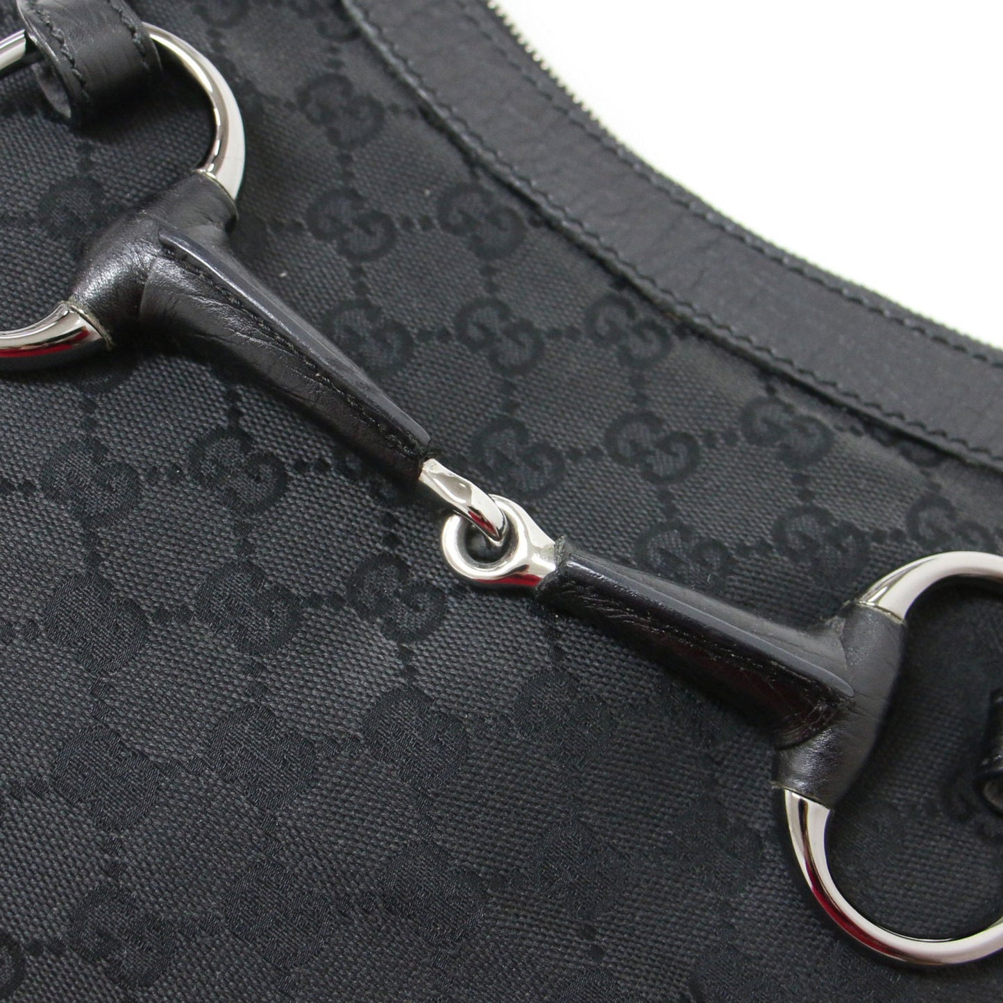 Gucci Black Canvas Leather Handbag Shoulder Bag ()