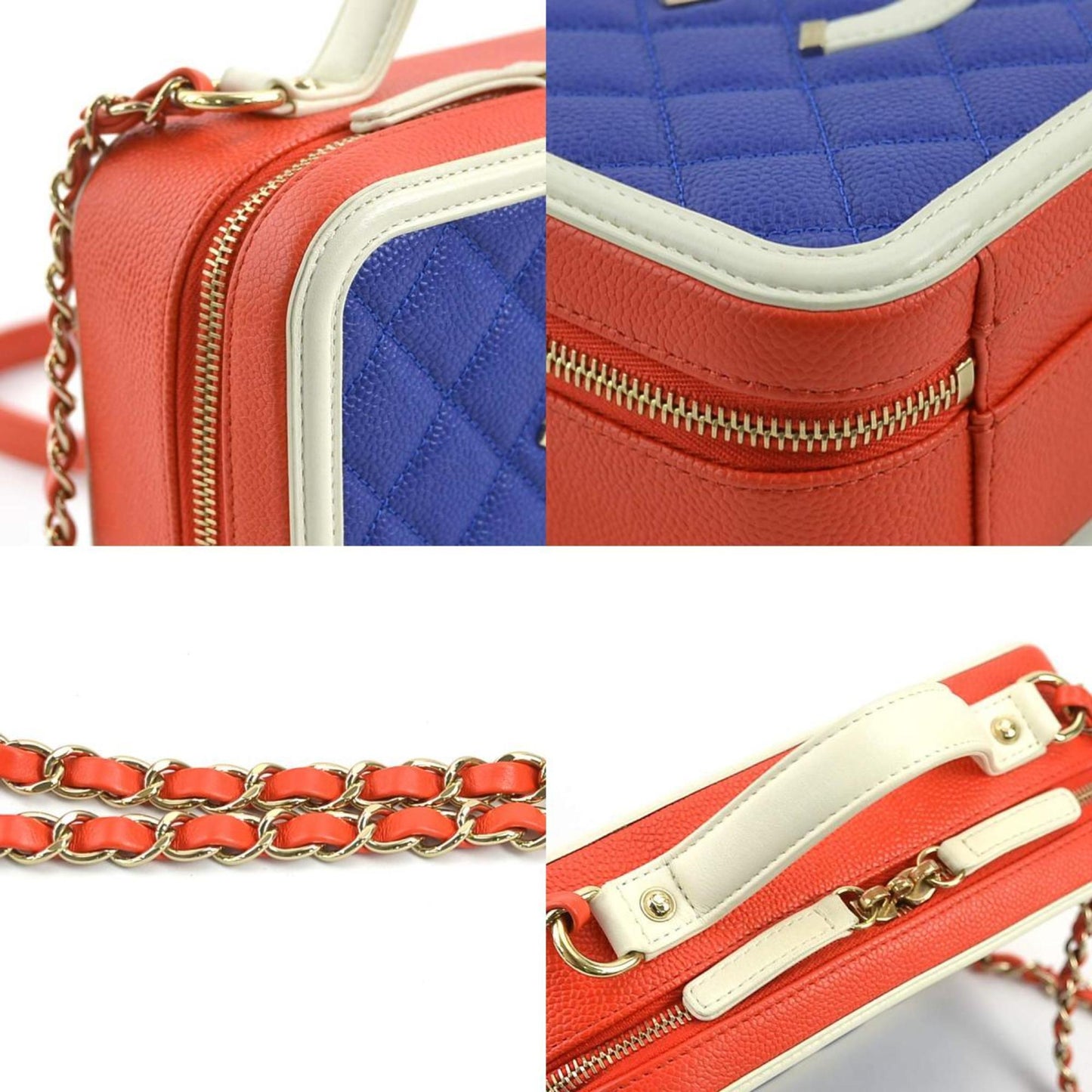 Chanel Blue Red Color White Leather Shoulder Bag ()