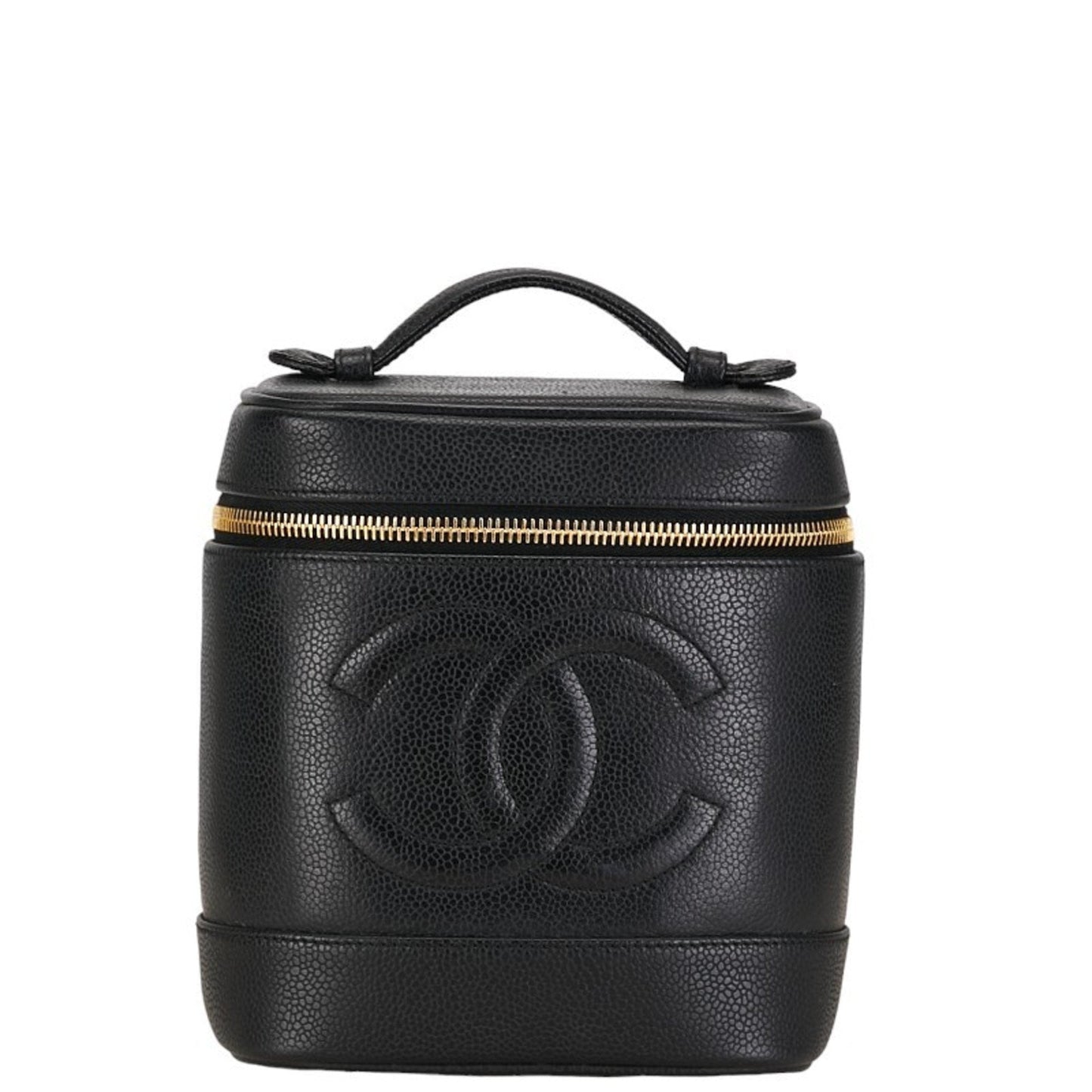 Chanel Black Gold Caviar Leather Handbag Vanity Bag ()