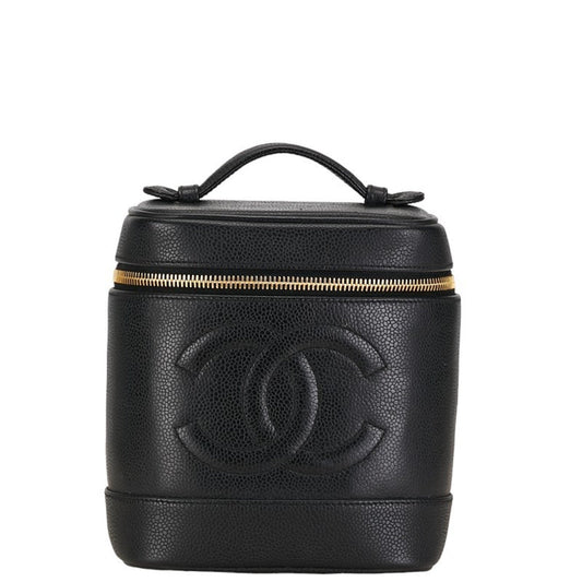Chanel Black Gold Caviar Leather Handbag Vanity Bag ()