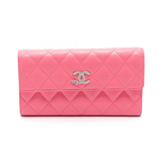 Chanel Pink Leather Long Wallet (Bi-Fold) ()