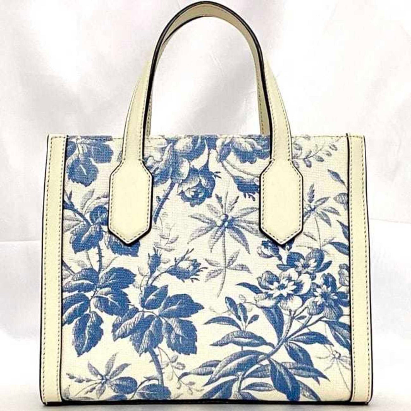 Gucci Blue White Canvas Leather Handbag Tote Bag ()