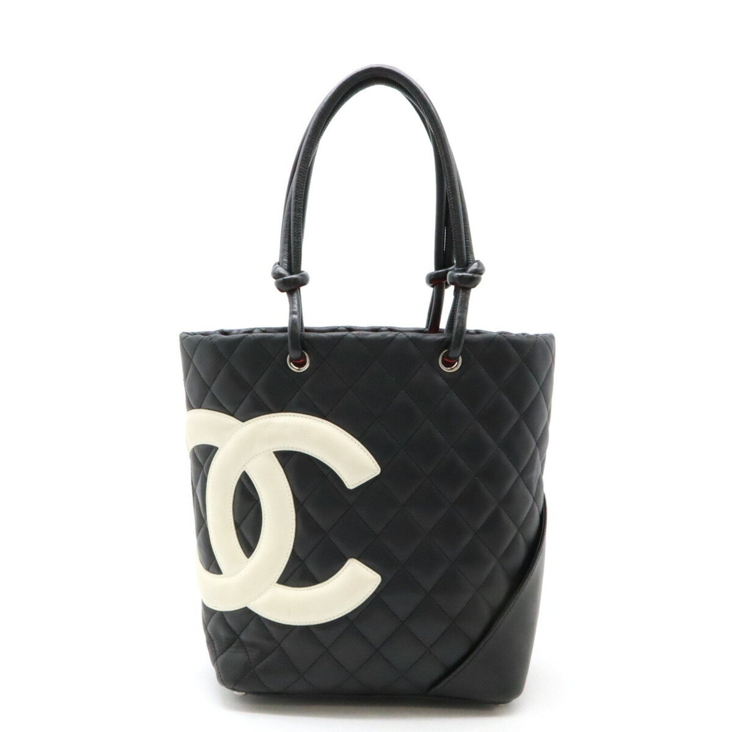 Chanel Black White Leather Shoulder Bag Tote Bag ()