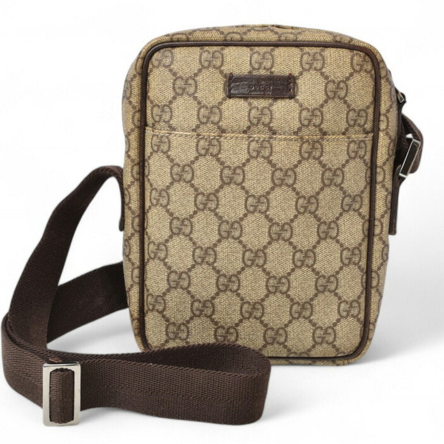 Gucci Beige Brown Coated Canvas Shoulder Bag ()