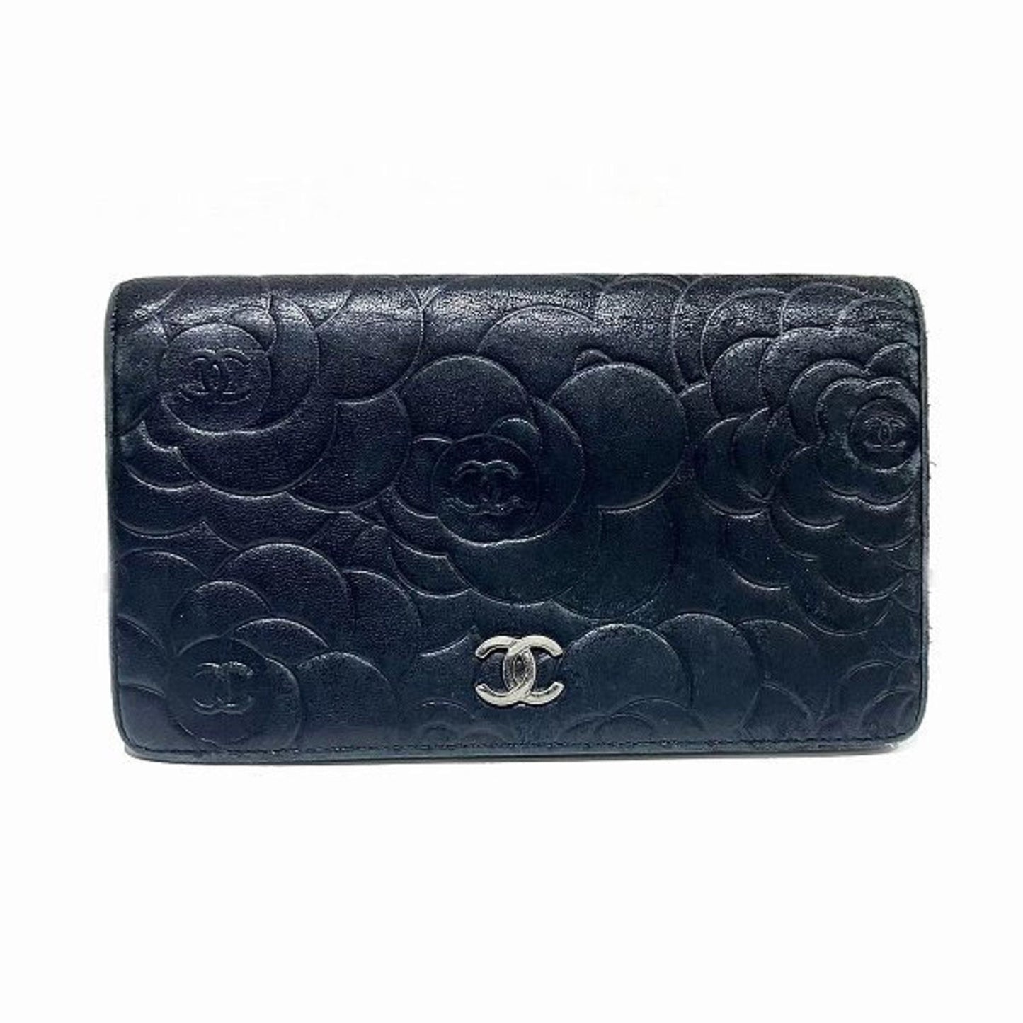 Chanel Camellia Black Leather Wallet (Bi-Fold) ()