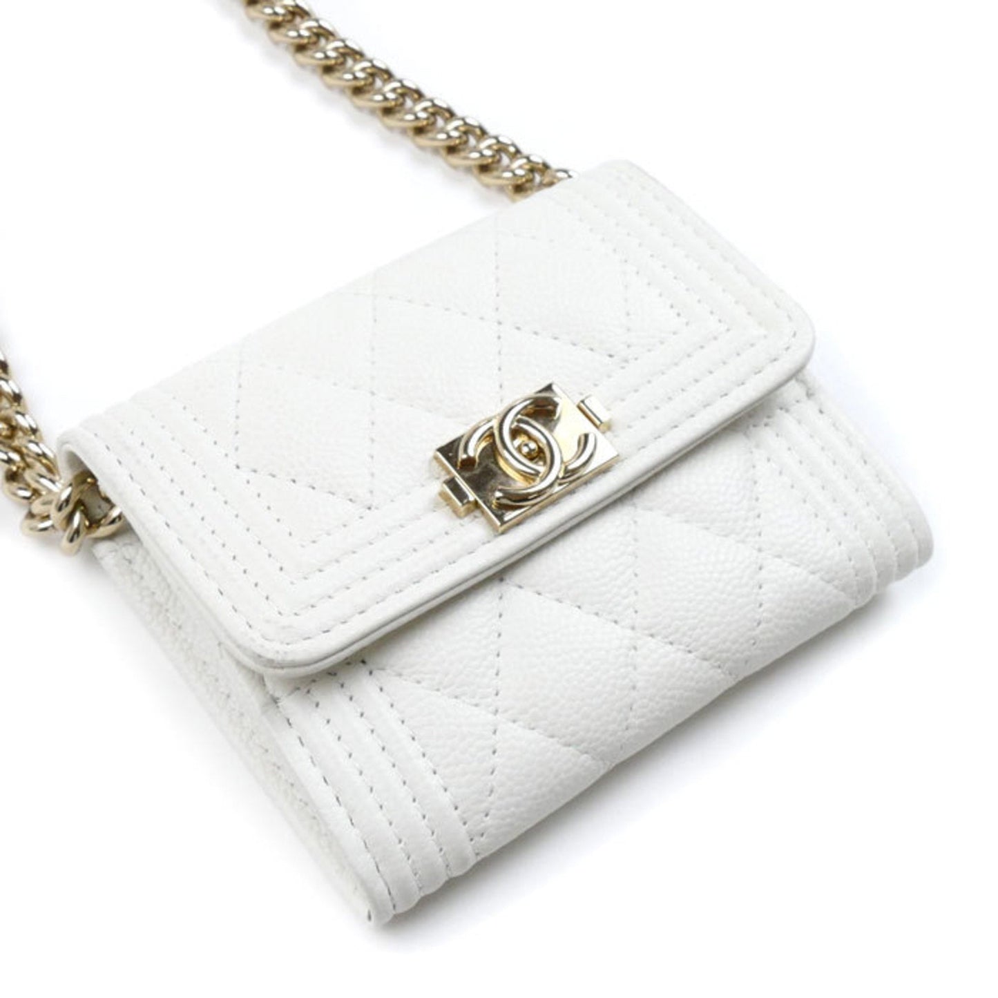 Chanel White Grained Calfskin Shoulder Bag ()