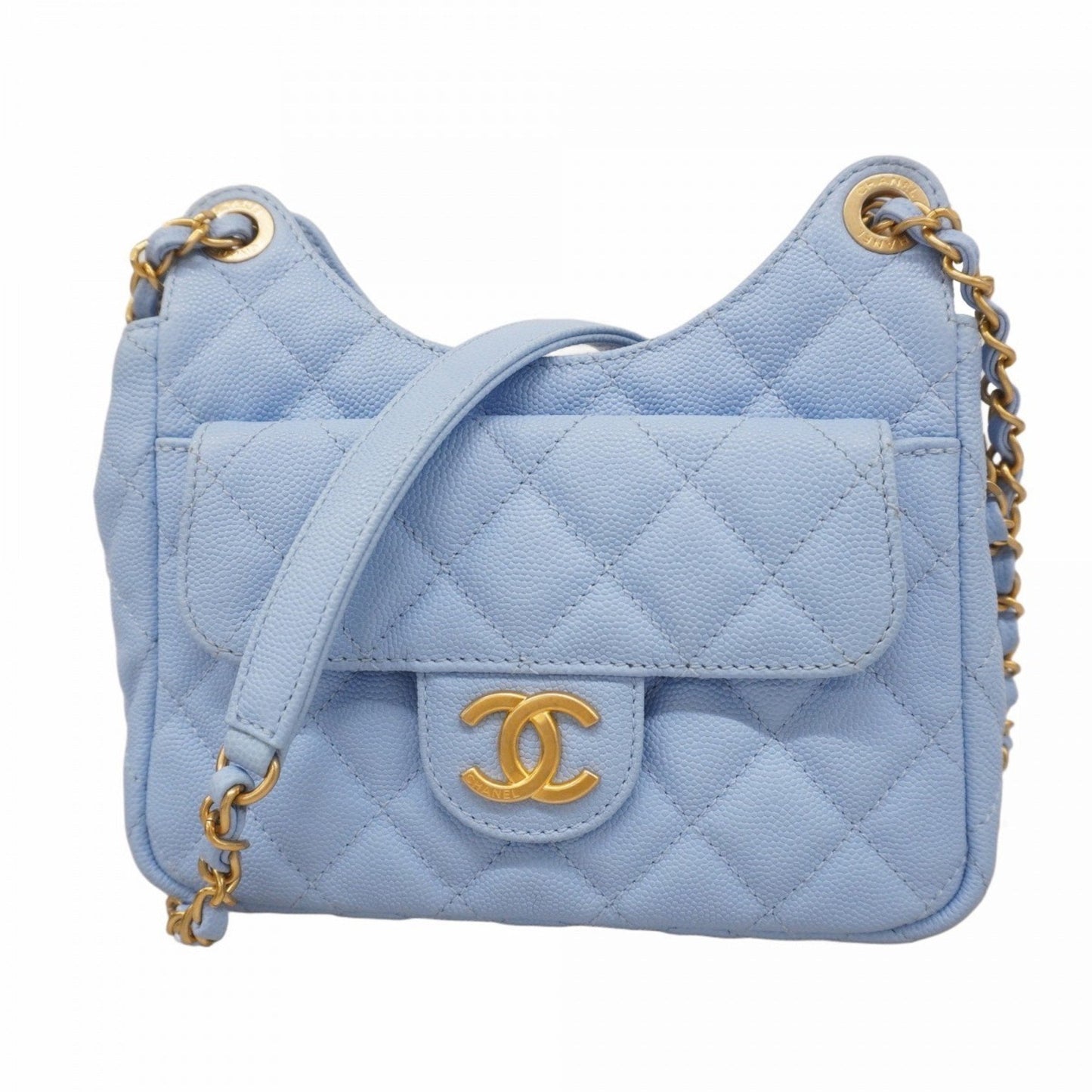 Chanel Blue Grained Calfskin Shoulder Bag ()