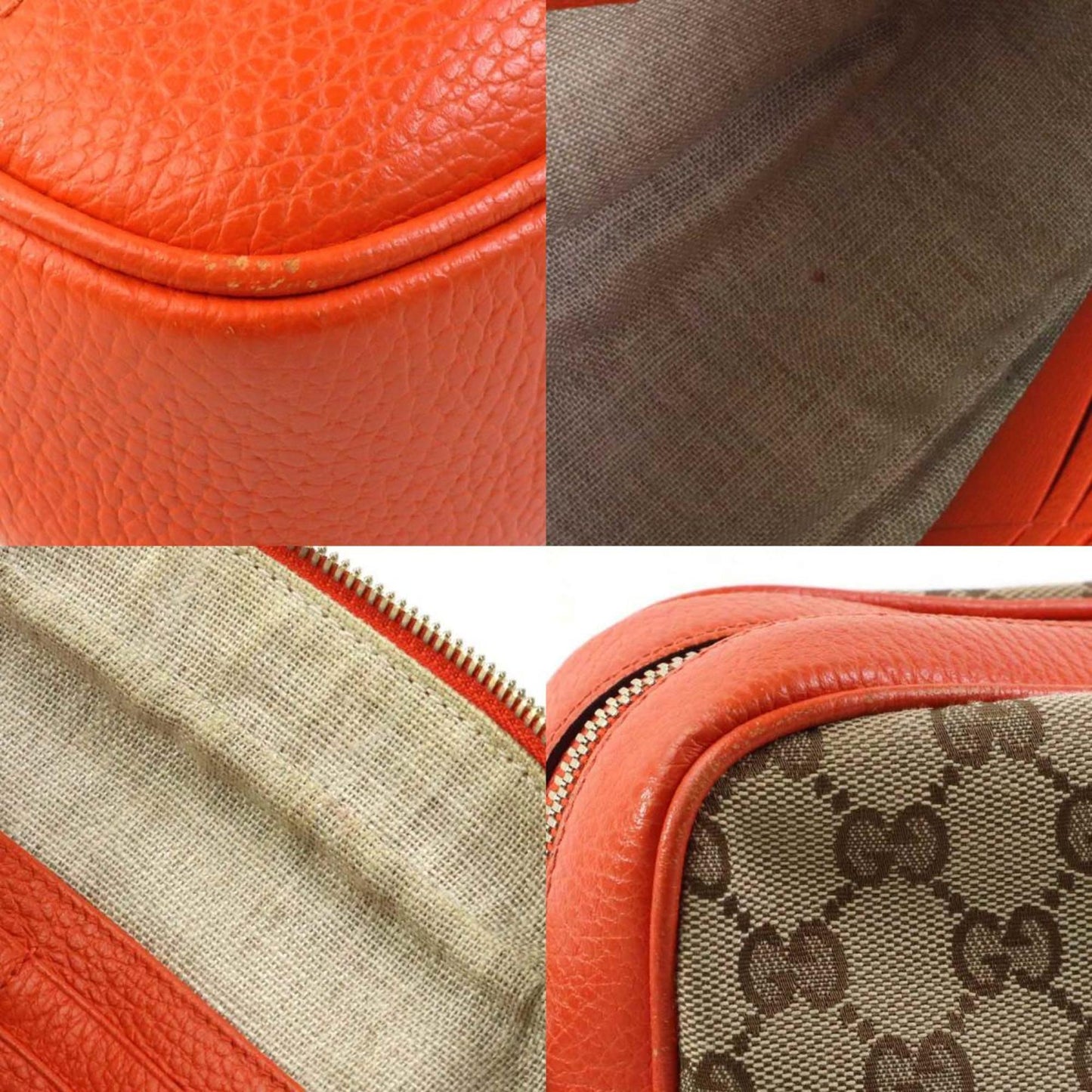 Gucci Brown Orange Canvas Leather Shoulder Bag ()