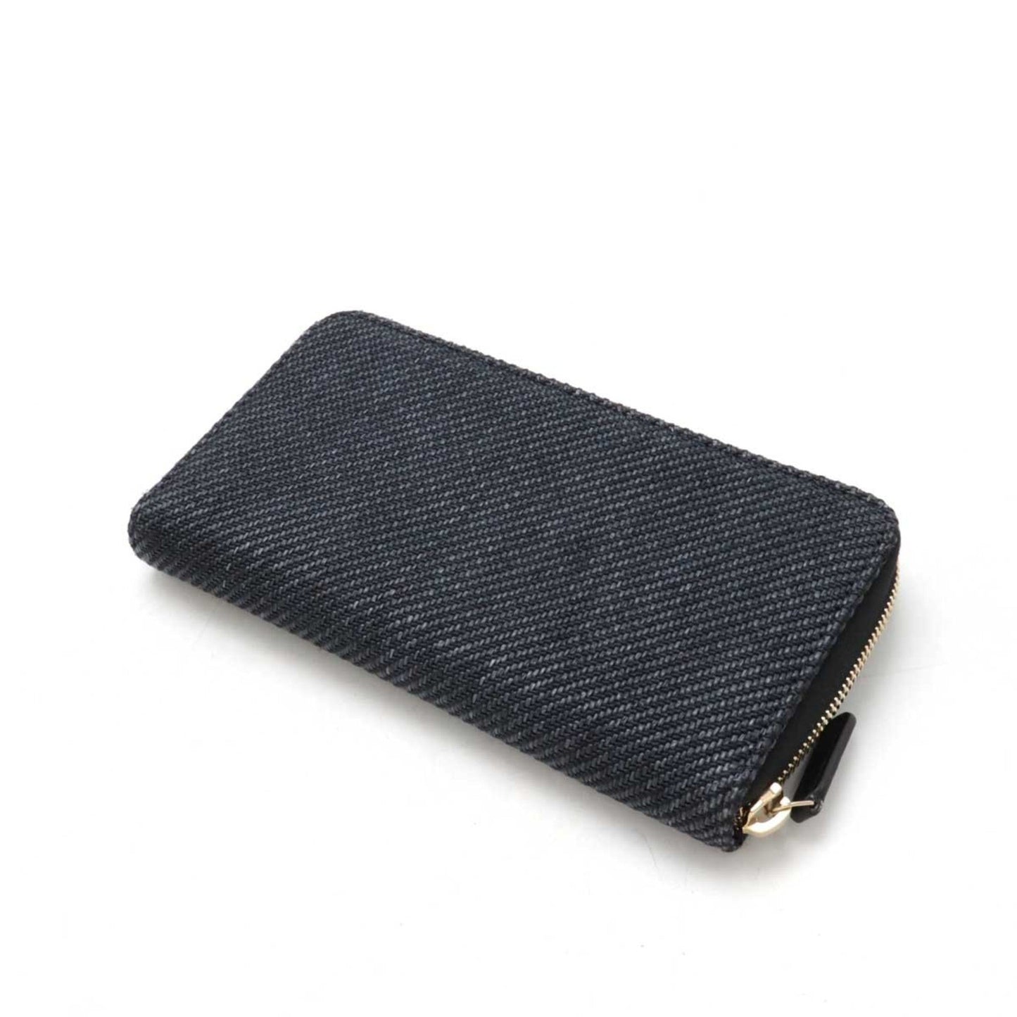 Chanel Black Navy Black Straw Canvas Leather Long Wallet (Bi-Fold) ()