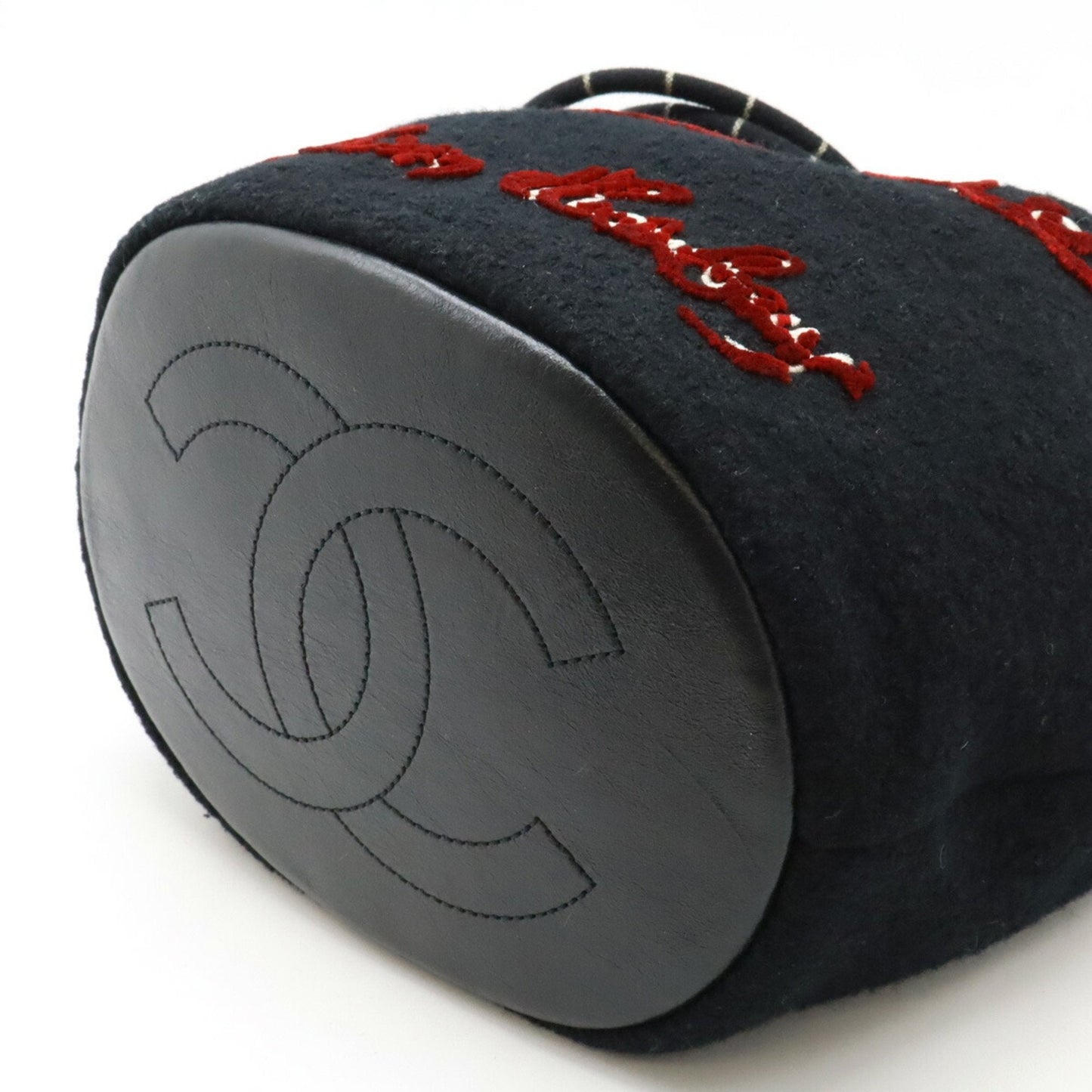 Chanel Black Red Color Wool Leather Shoulder Bag ()