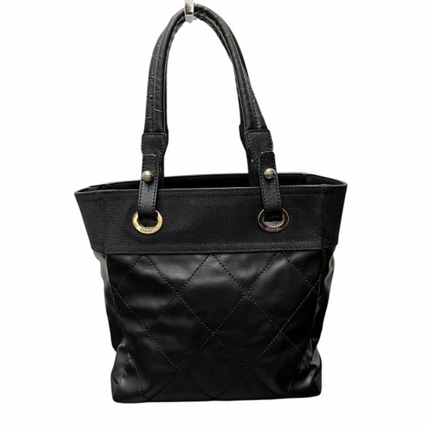 Chanel Black Coated Canvas Leather Shoulder Bag Tote Bag ()