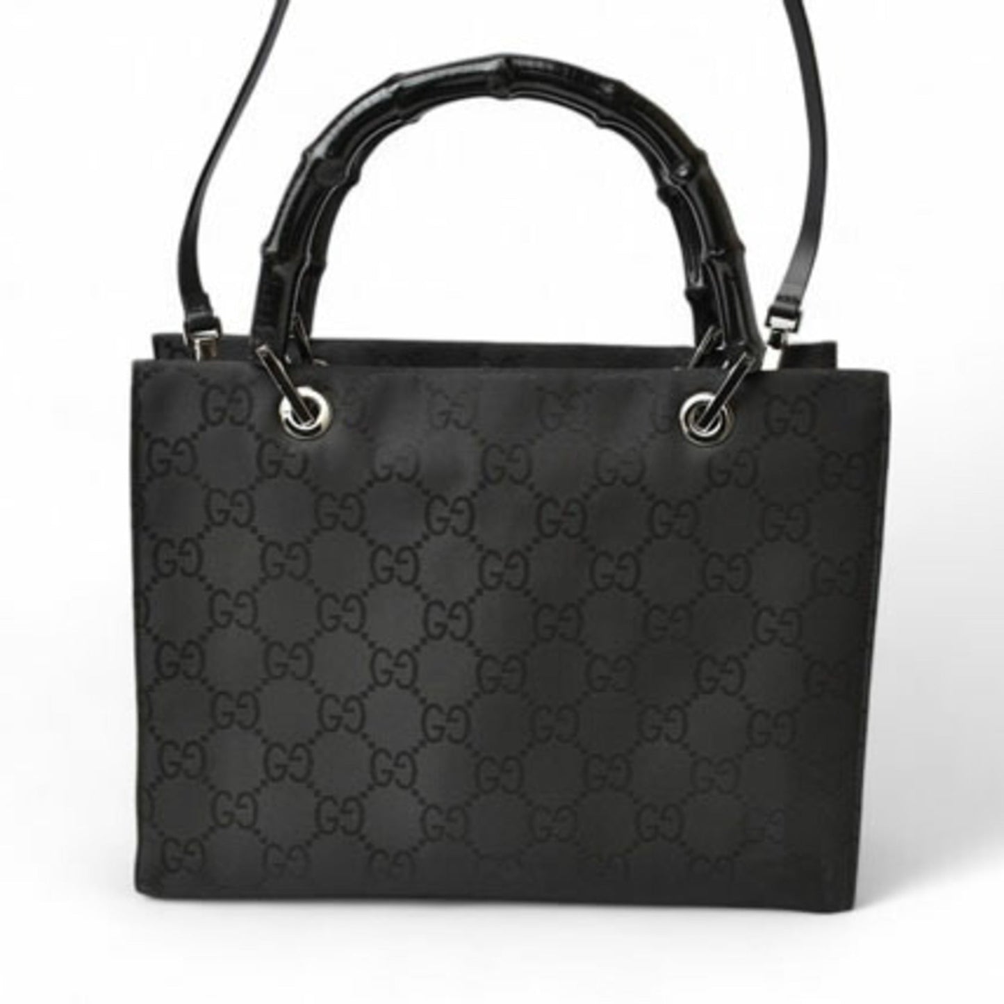 Gucci Black Nylon Canvas Handbag Tote Bag ()