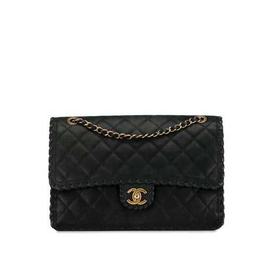 Chanel Black Suede Leather Pochette Pouch Shoulder Bag ()