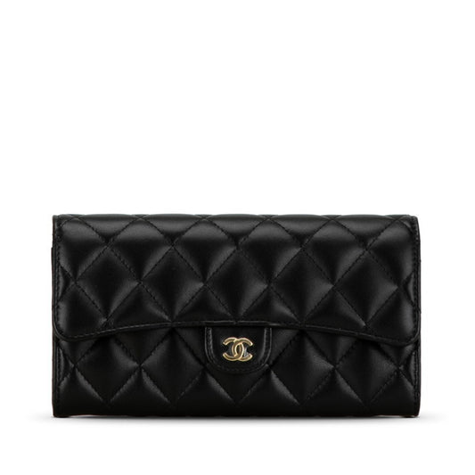 Chanel Black Leather Long Wallet (Bi-Fold) ()