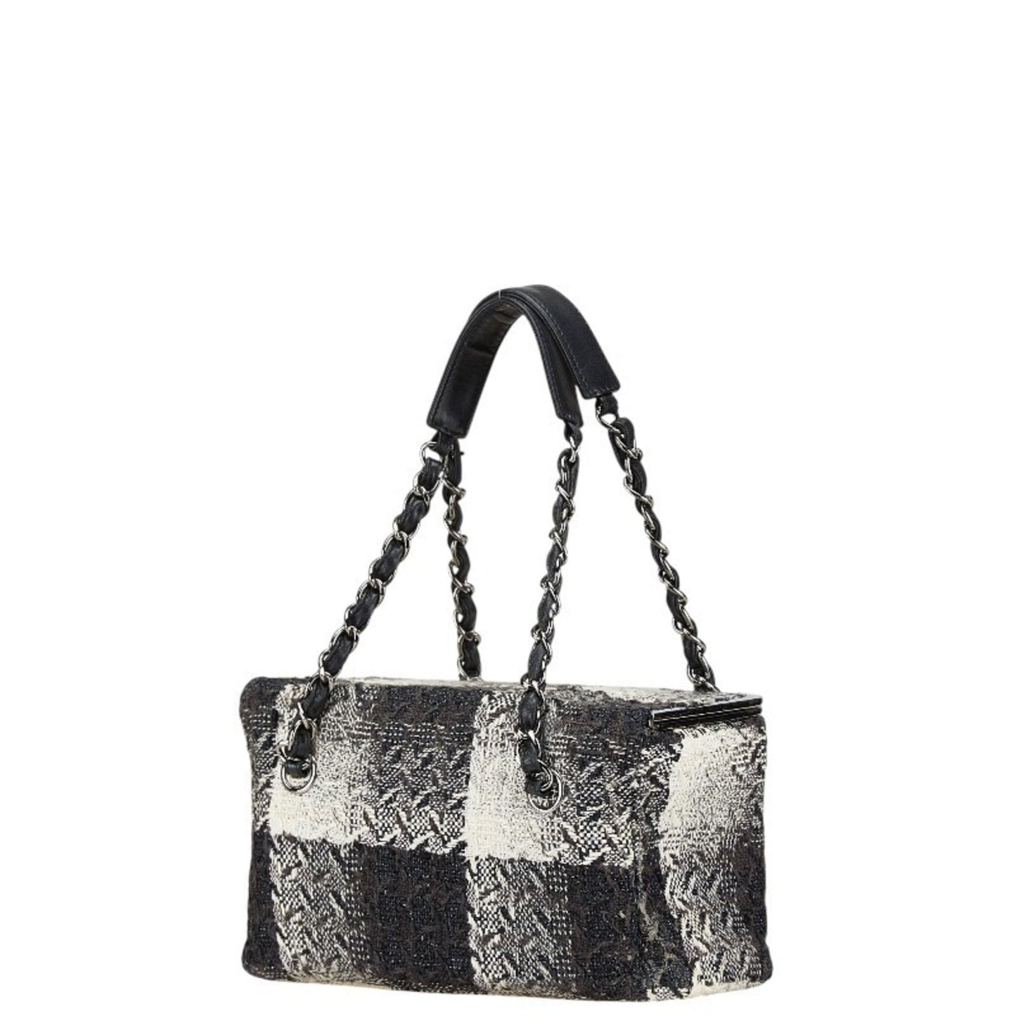 Chanel Black White Tweed Leather Handbag Vanity Bag ()