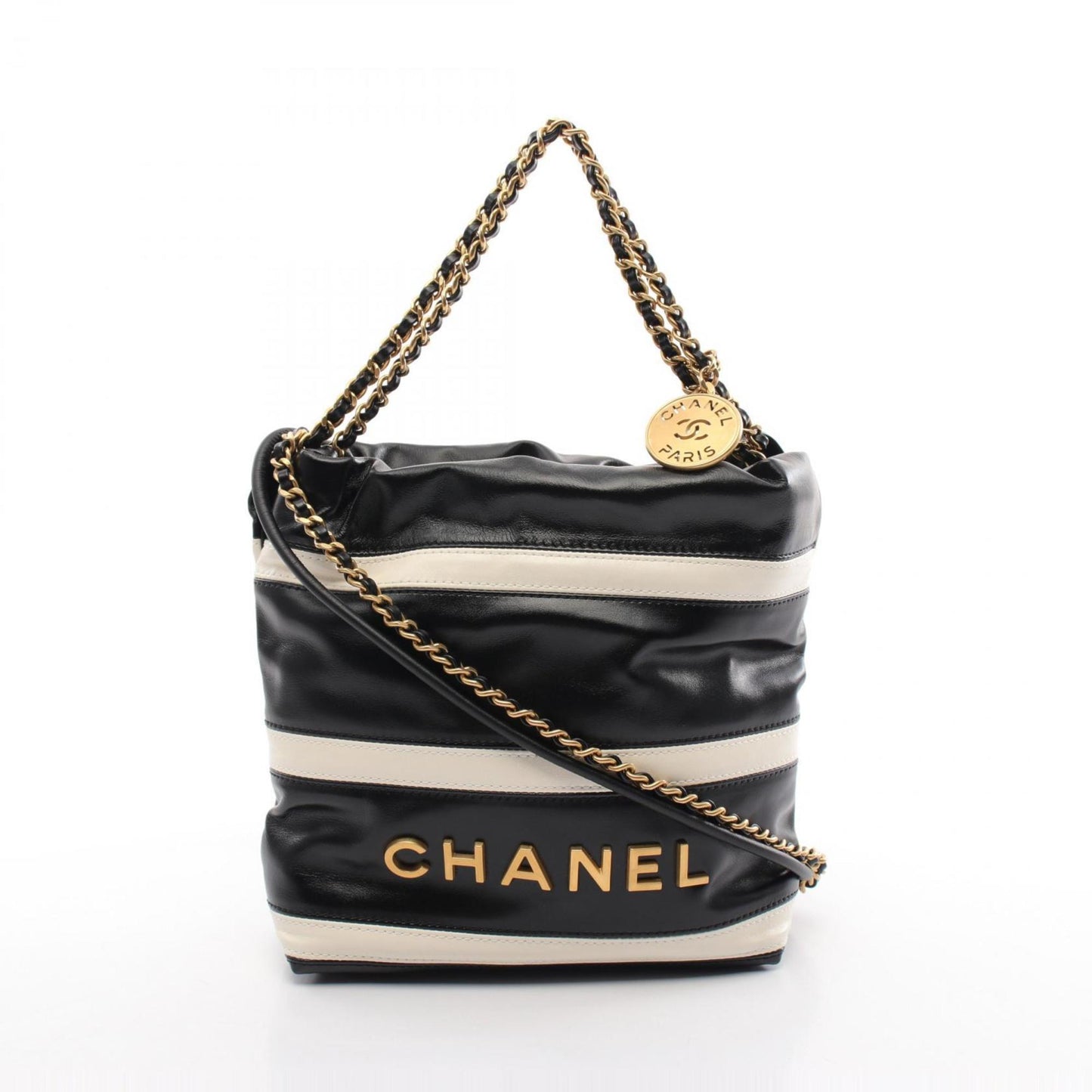 Chanel Black White Leather Shoulder Bag ()