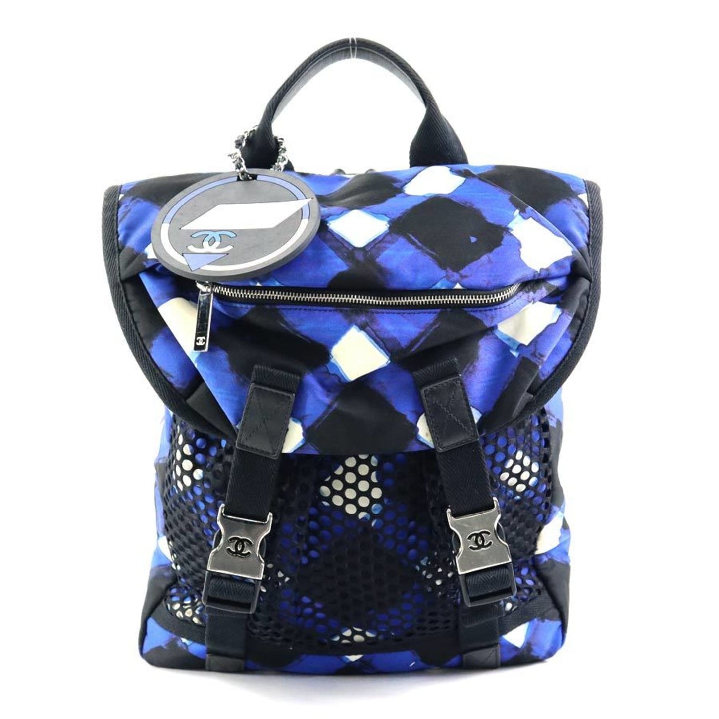 Chanel Black Blue White Nylon Backpack ()