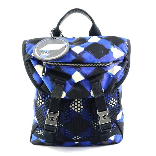 Chanel Black Blue White Nylon Backpack ()