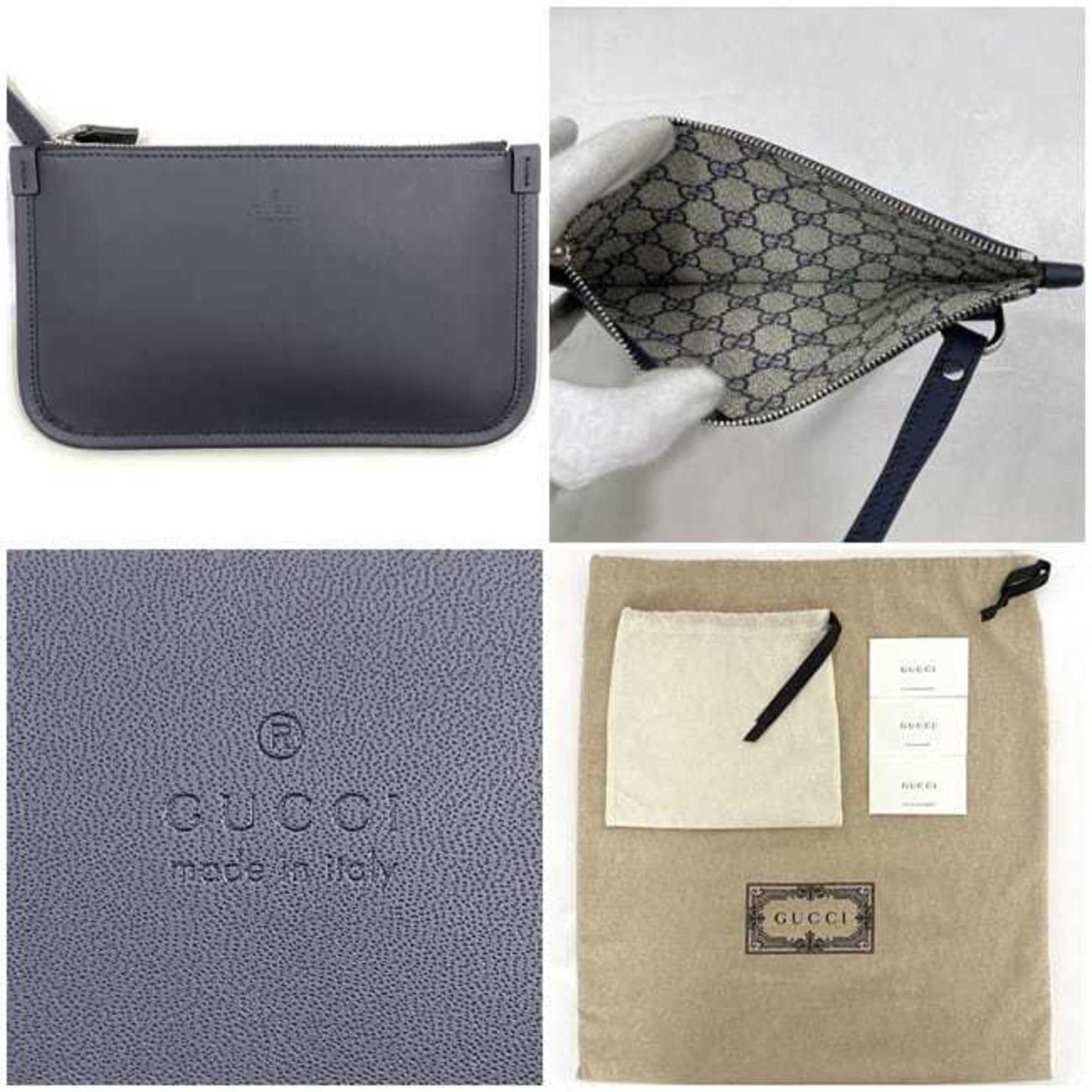 Gucci Beige Navy Canvas Leather Handbag Shoulder Bag Tote Bag ()