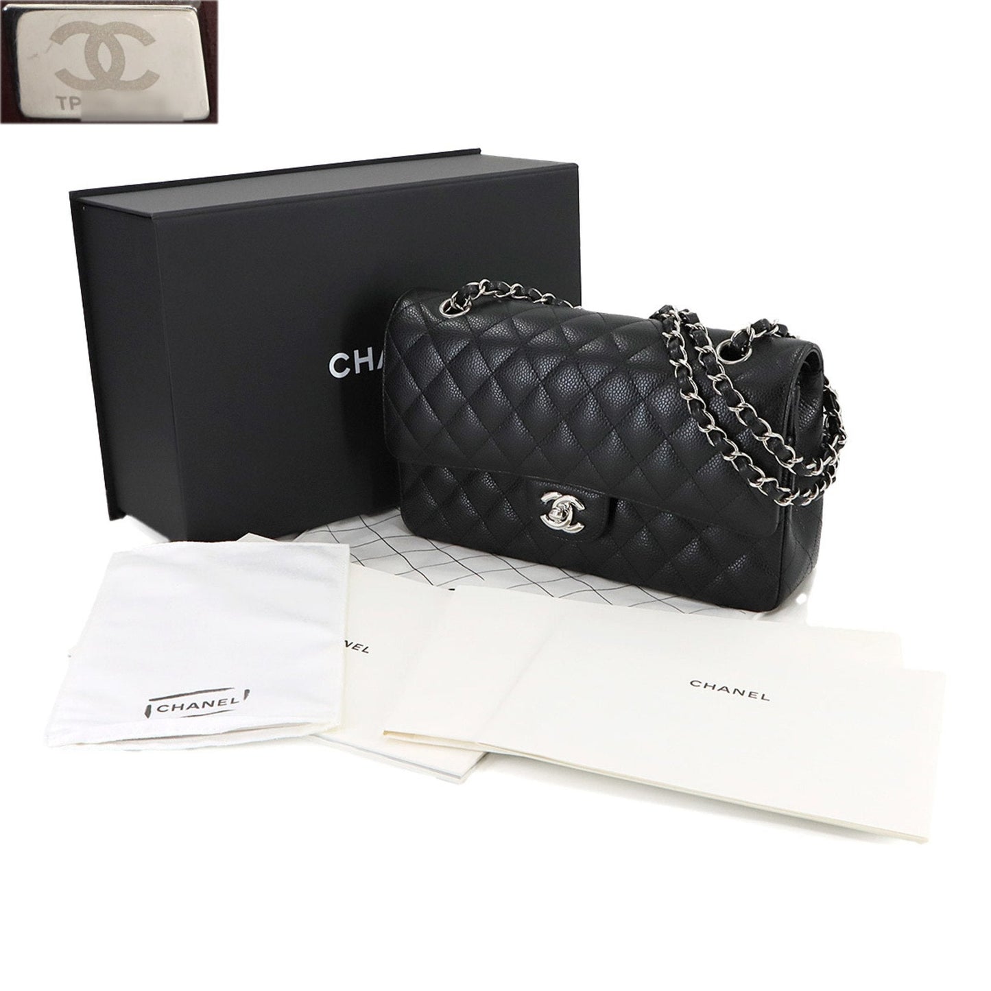 Chanel Black Grained Calfskin Shoulder Bag ()