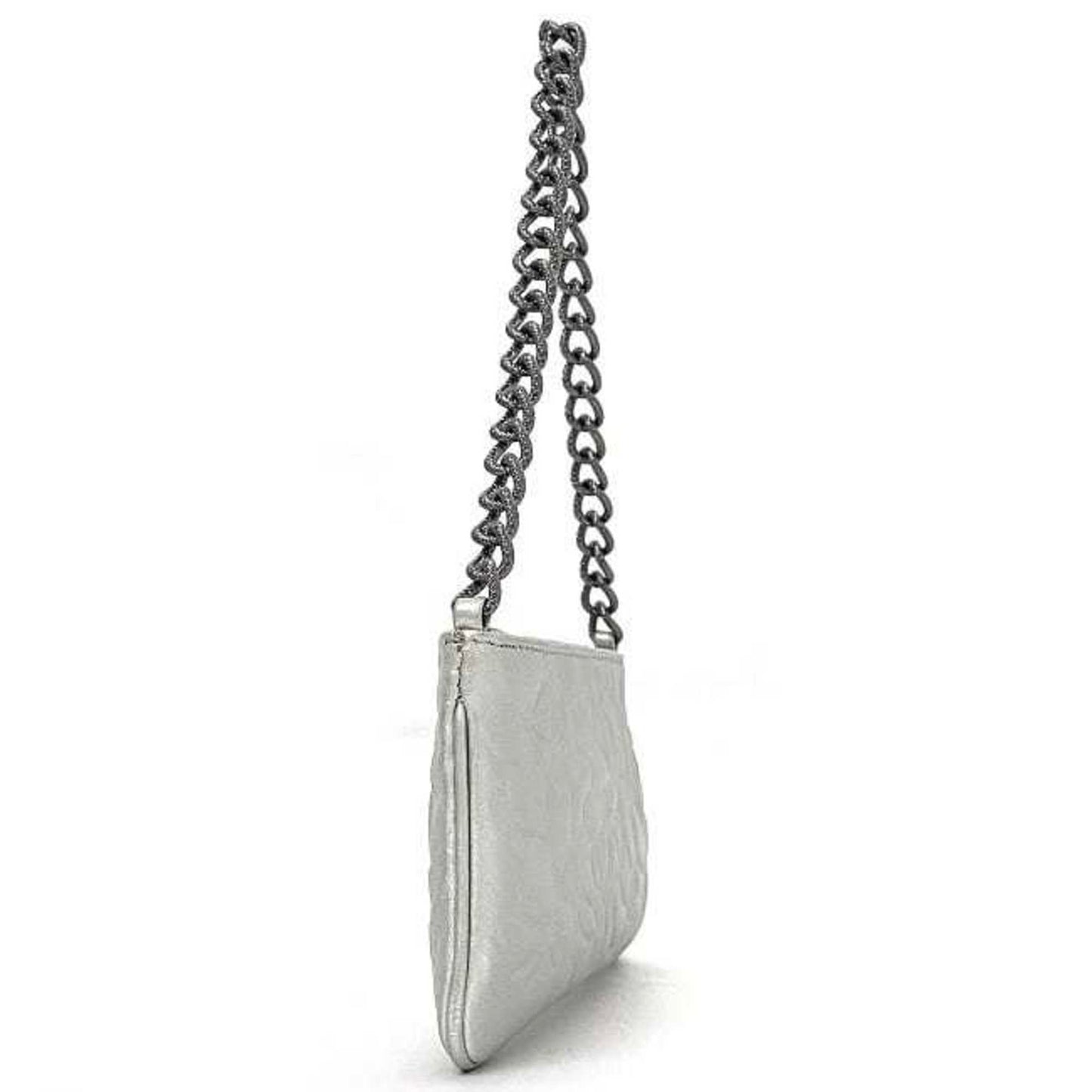 Chanel Camellia Silver Leather Metal Pouch ()