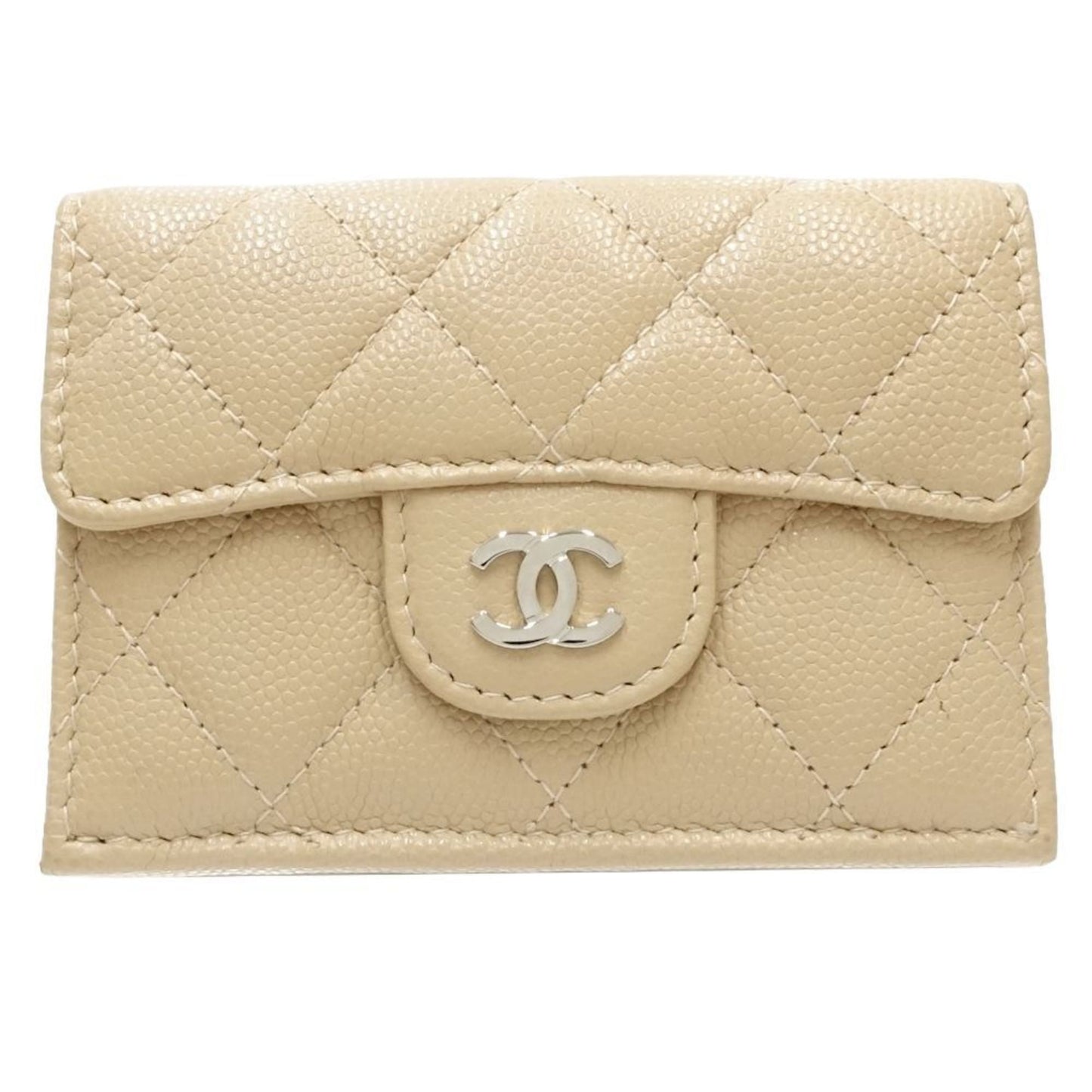 Chanel Beige Grained Calfskin Wallet (Tri-Fold) ()