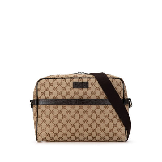 Gucci Beige Brown Canvas Leather Shoulder Bag ()