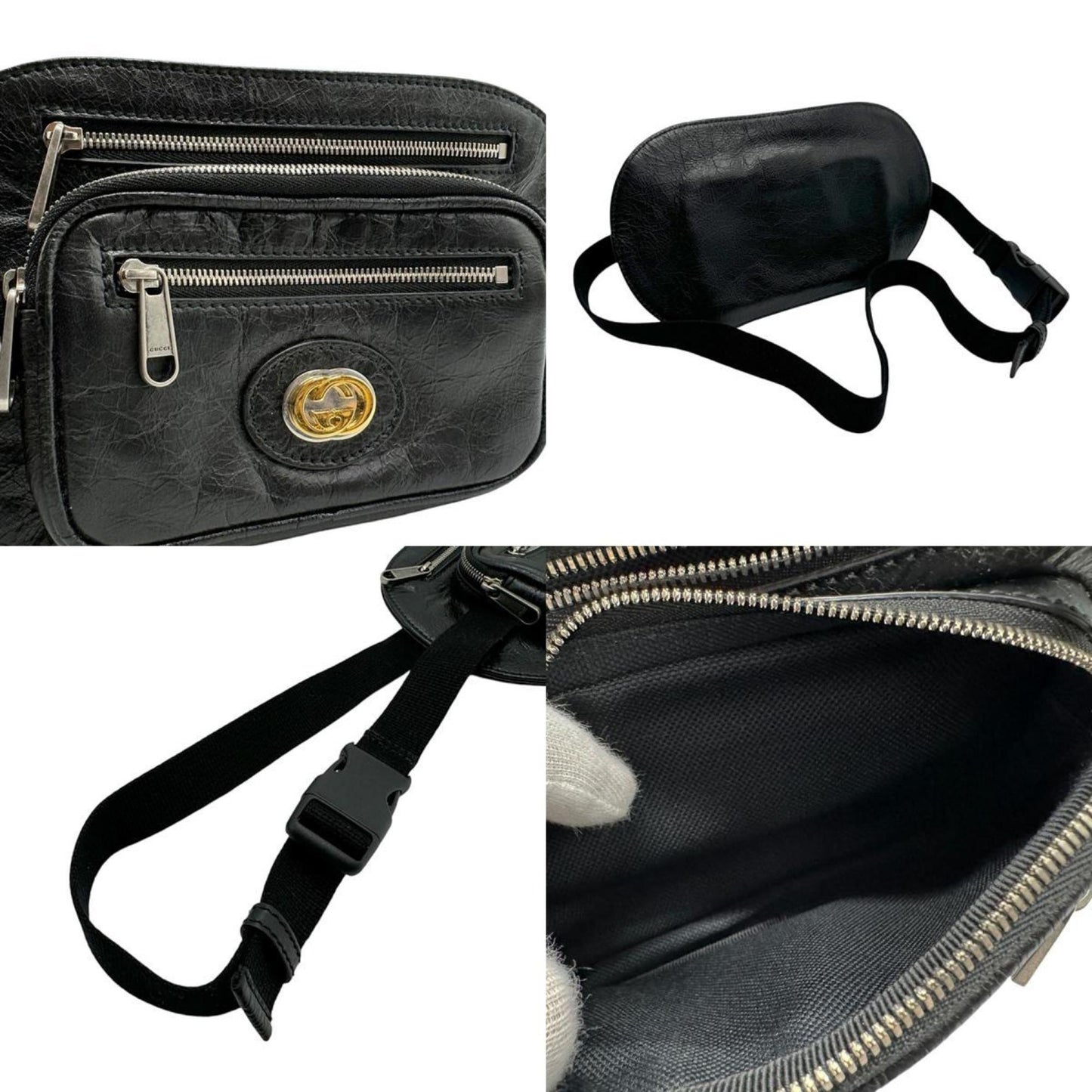 Gucci Black Leather Fanny Pack Sling Bag ()