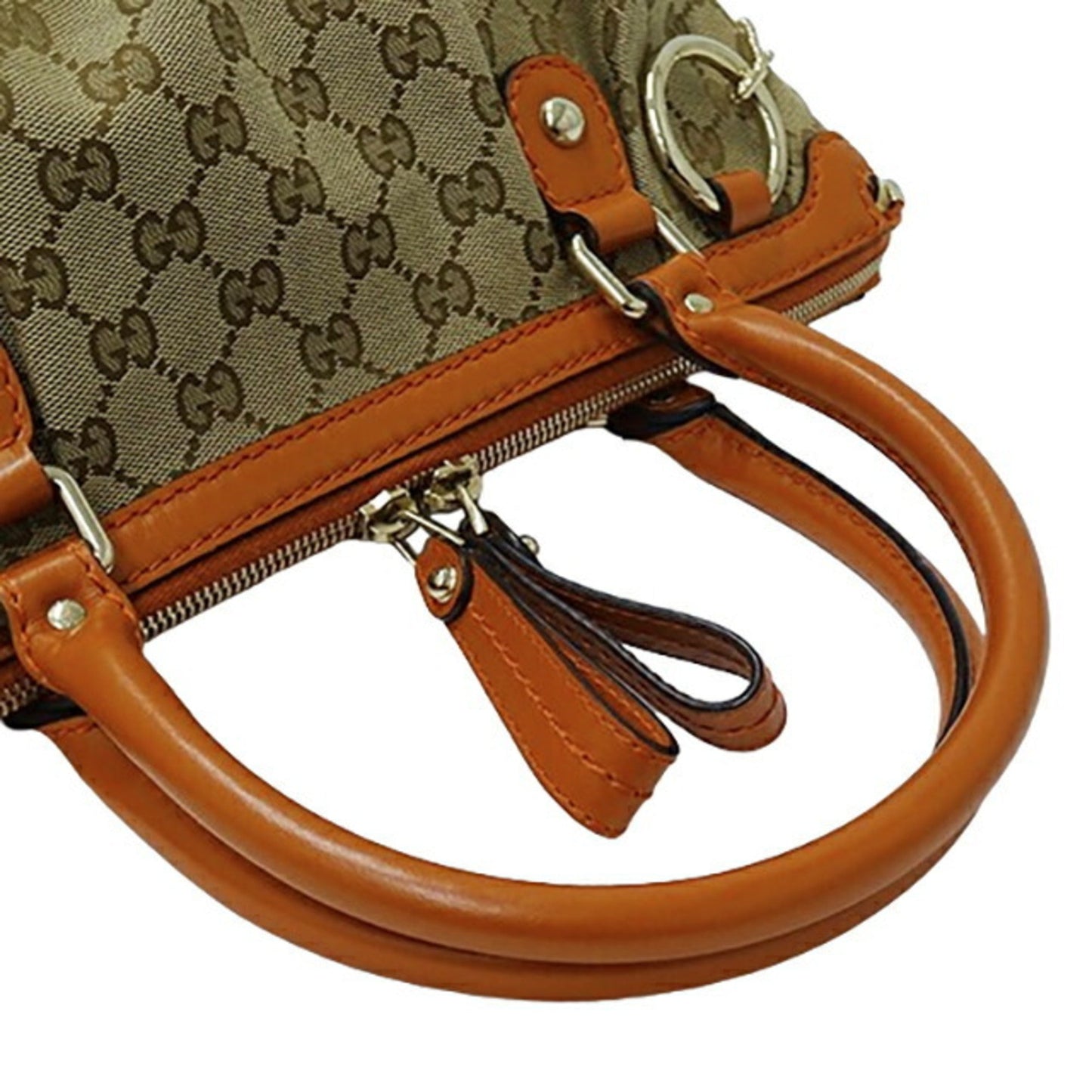 Gucci Beige Brown Orange Gg Canvas Leather Handbag Shoulder Bag ()