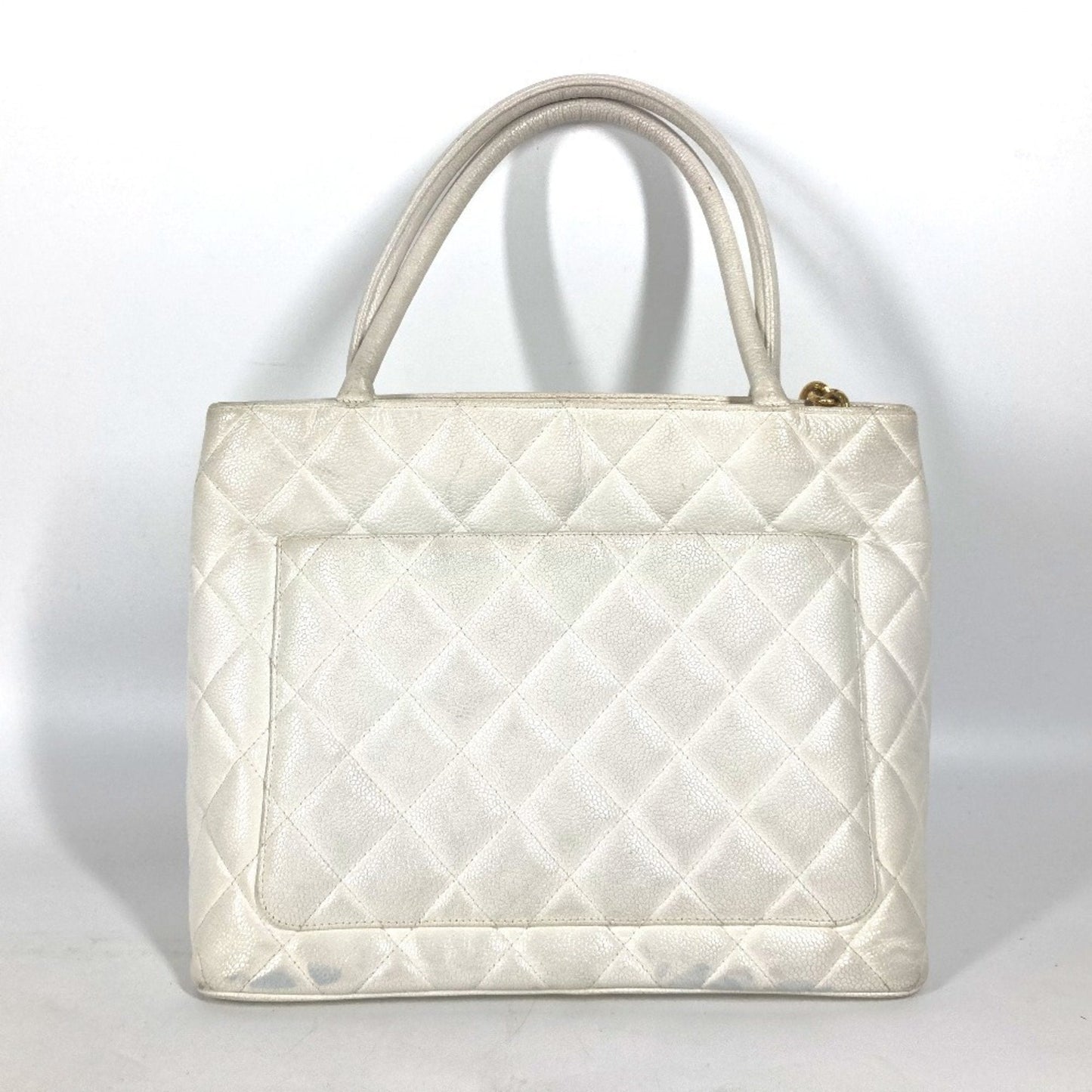 Chanel White Caviar Leather Shoulder Bag Tote Bag ()