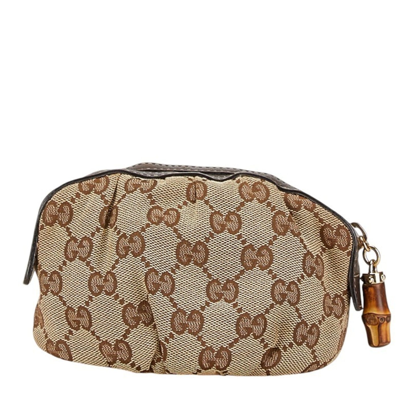 Gucci Beige Brown Canvas Leather Pouch ()