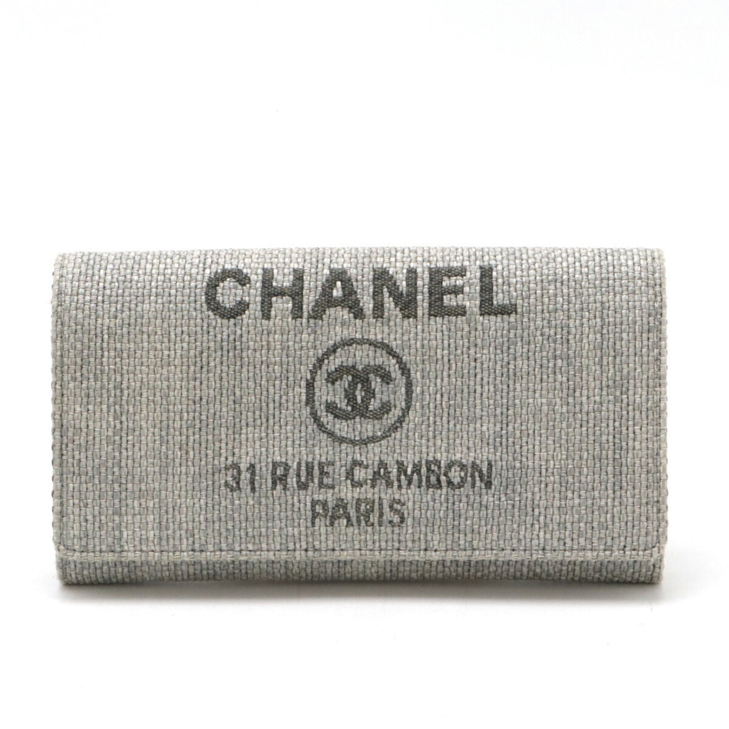 Chanel Light Gray Canvas Leather Long Wallet (Bi-Fold) ()