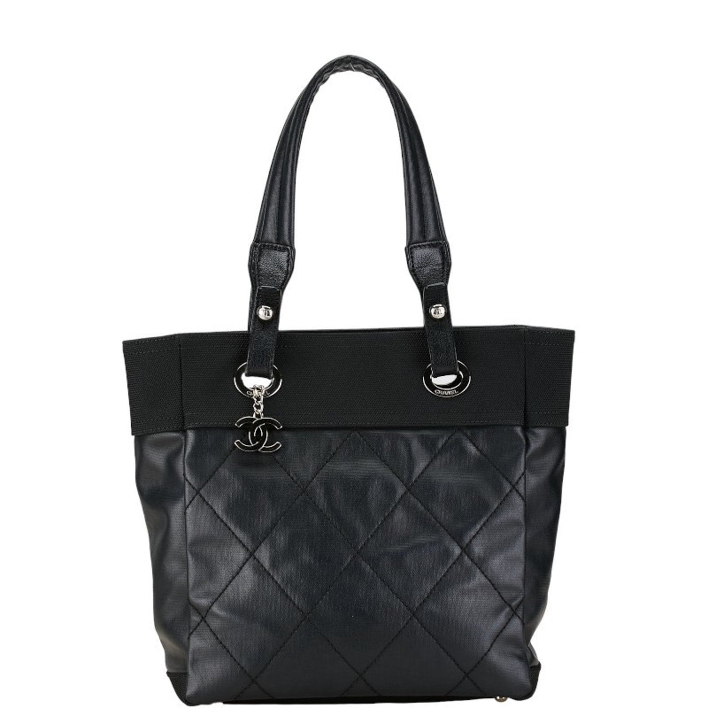 Chanel Black Pvc Canvas Handbag Pochette Pouch Tote Bag ()