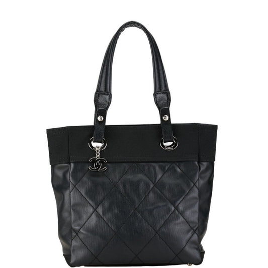 Chanel Black Pvc Canvas Handbag Pochette Pouch Tote Bag ()