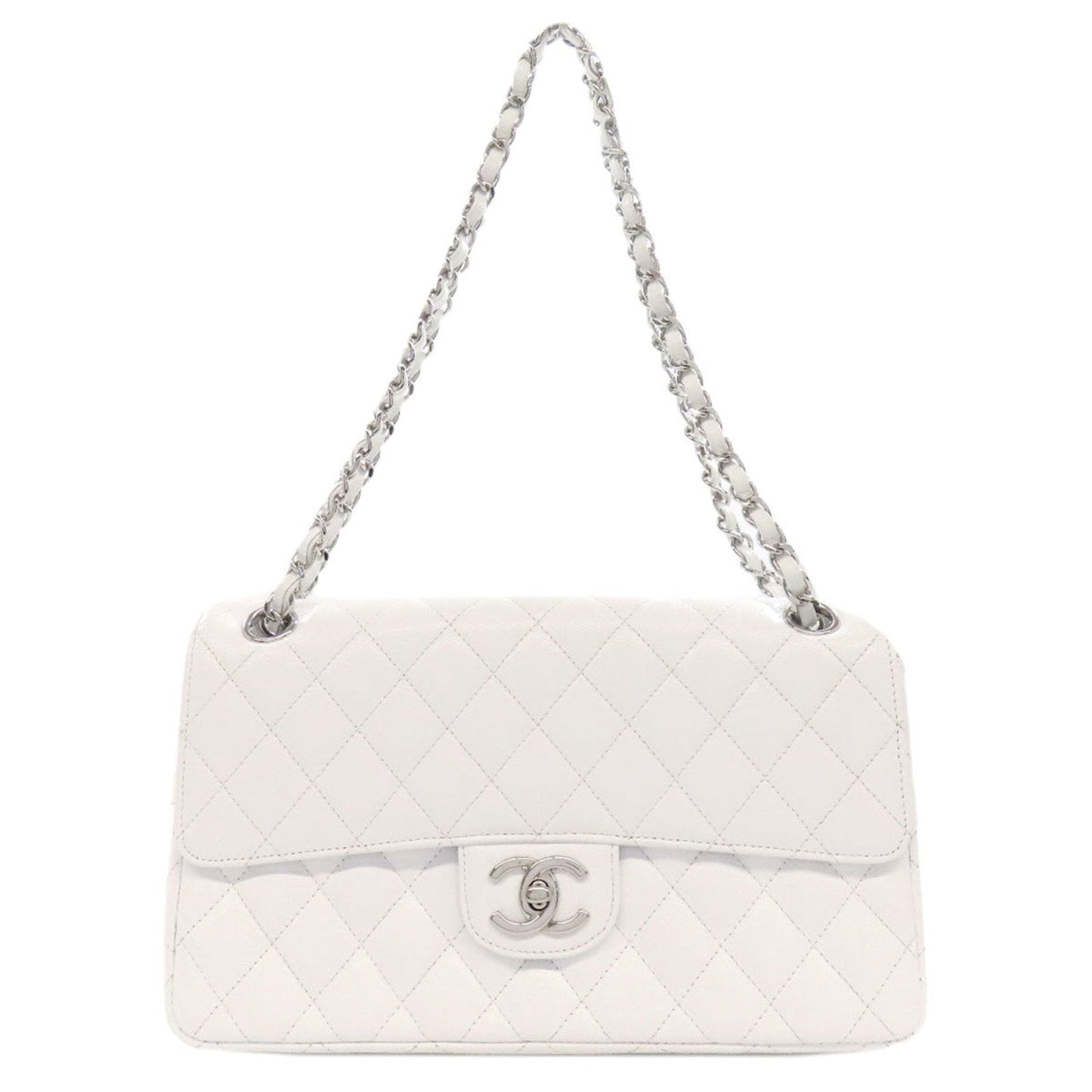 Chanel White Caviar Leather Shoulder Bag ()