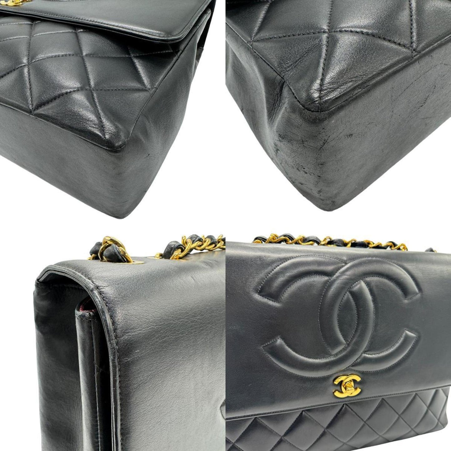 Chanel Black Gold Leather Metal Shoulder Bag ()