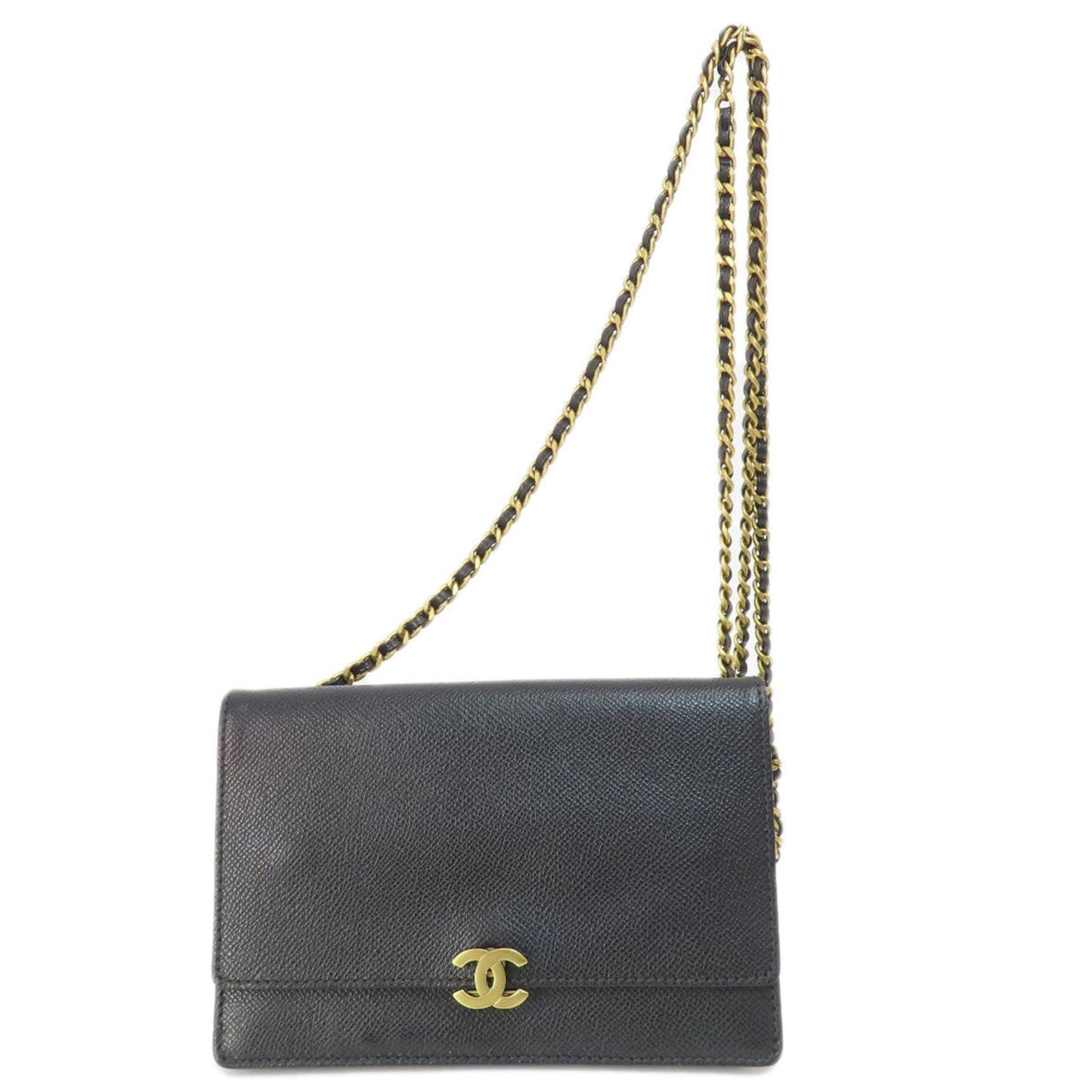 Chanel Black Grained Calfskin Chain/Shoulder Wallet ()