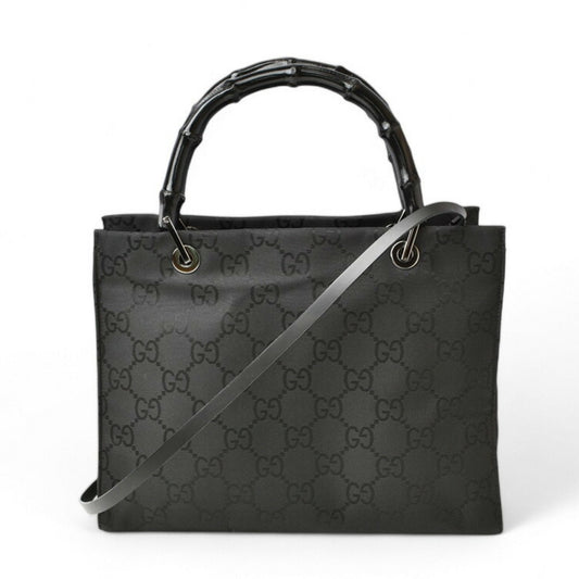 Gucci Black Nylon Canvas Handbag Tote Bag ()