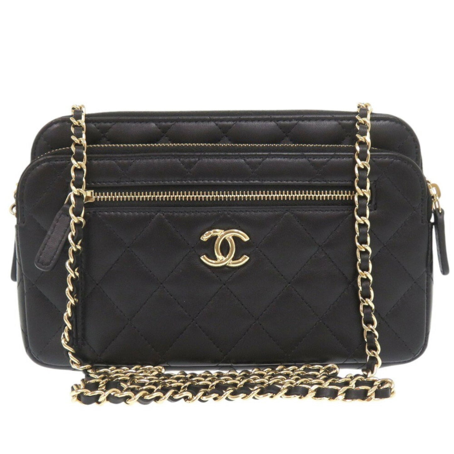 Chanel Black Leather Chain/Shoulder Wallet ()