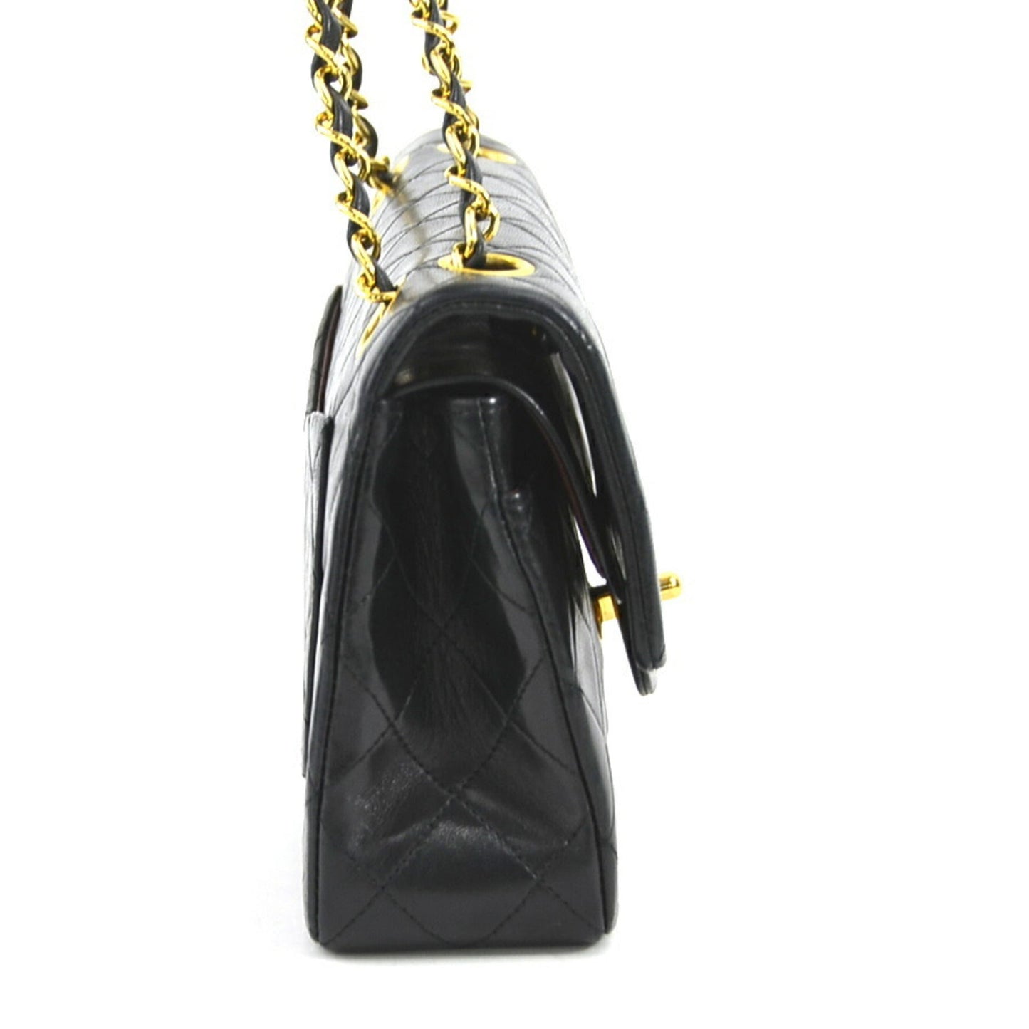 Chanel Black Gold Leather Metal Shoulder Bag ()