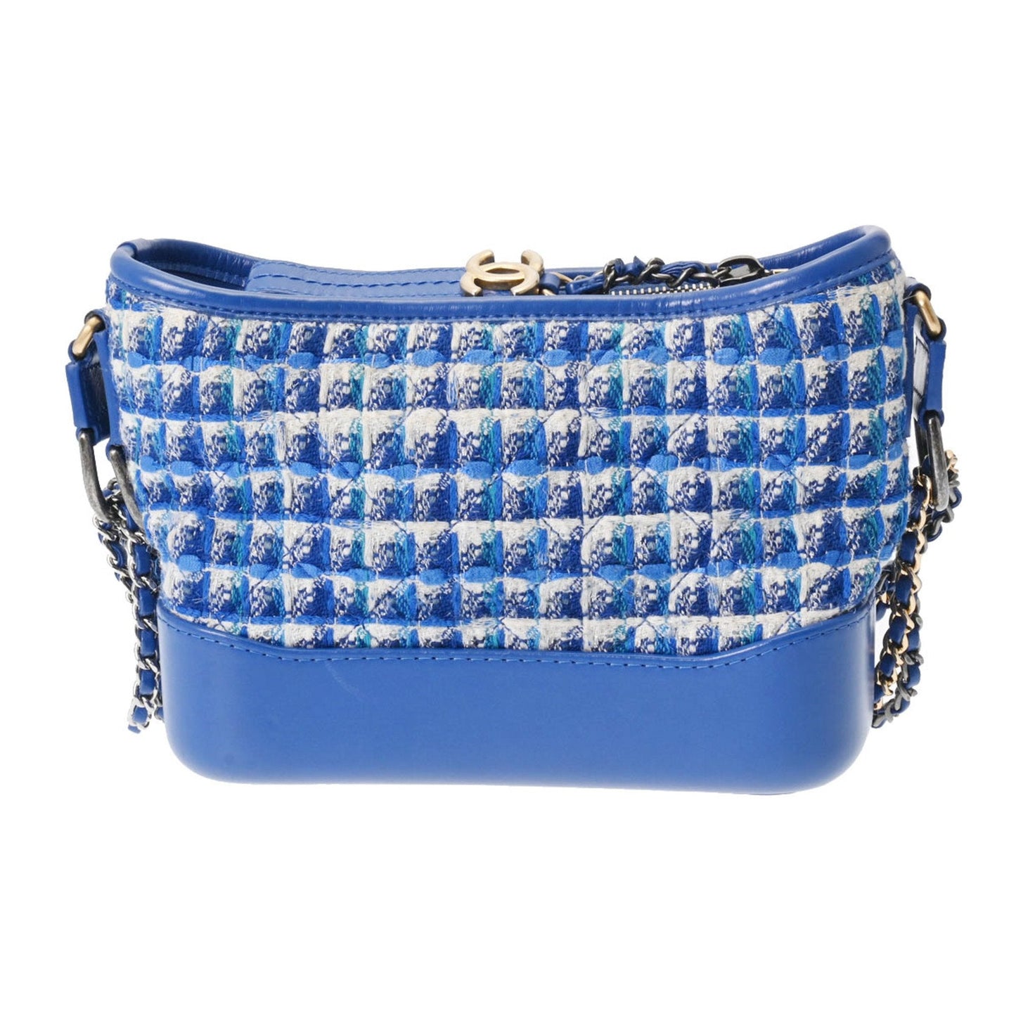 Chanel Blue Gold Tweed Leather Shoulder Bag ()
