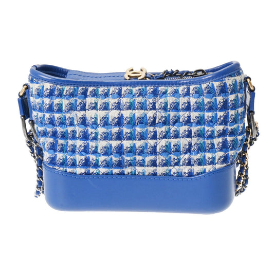 Chanel Blue Gold Tweed Leather Shoulder Bag ()