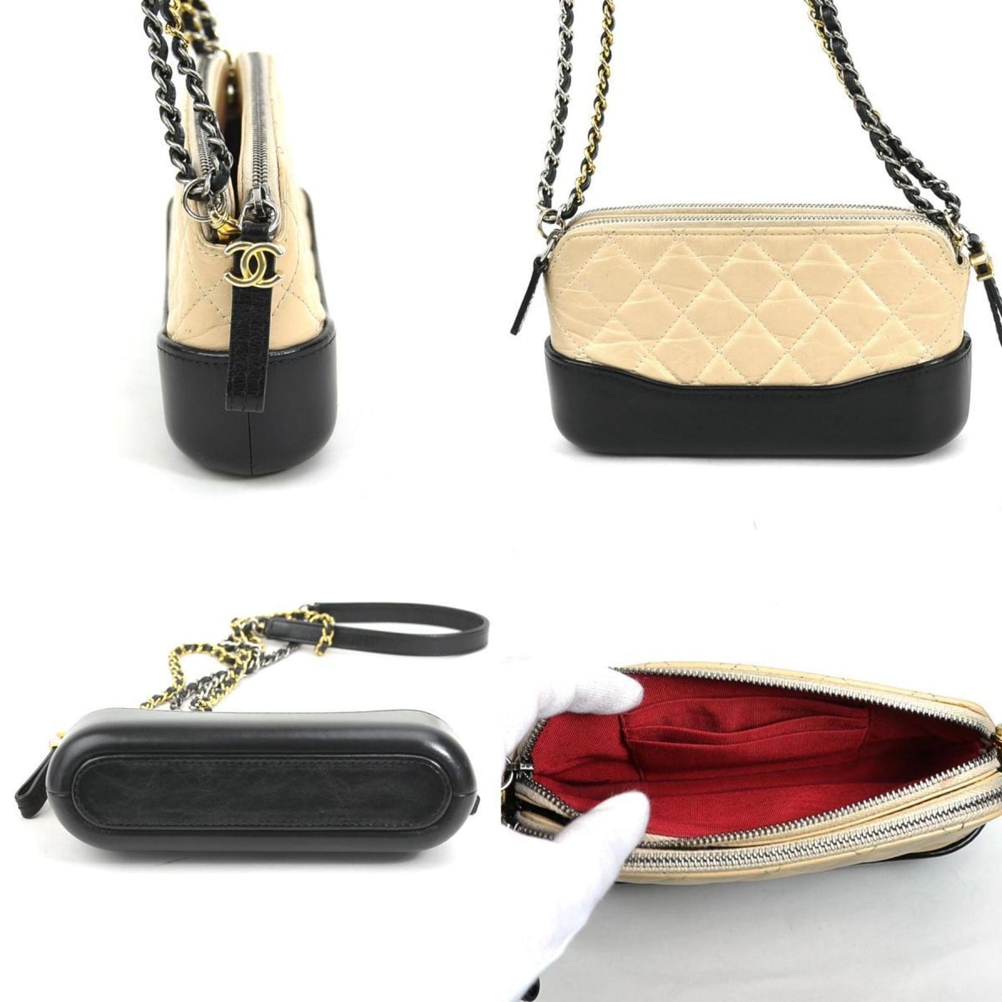 Chanel Beige Black Leather Shoulder Bag ()