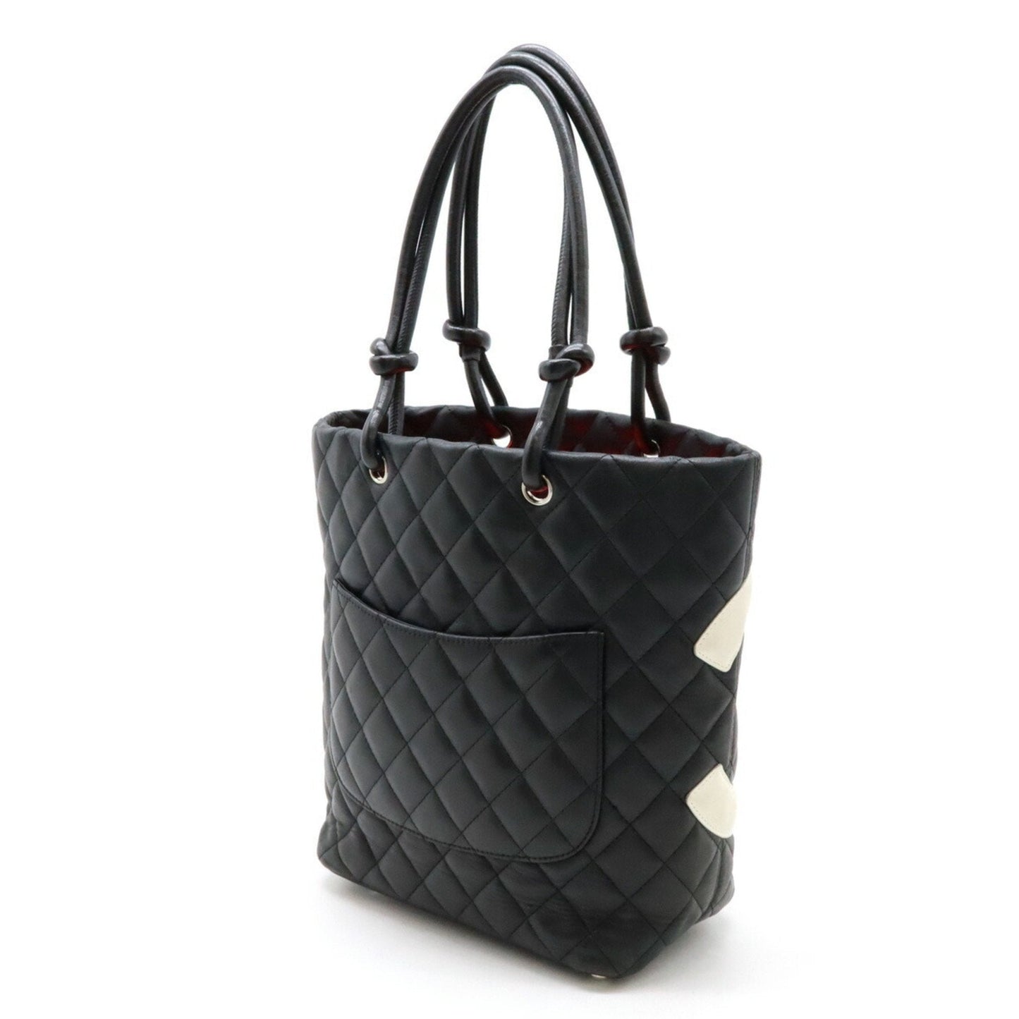 Chanel Black White Leather Shoulder Bag Tote Bag ()