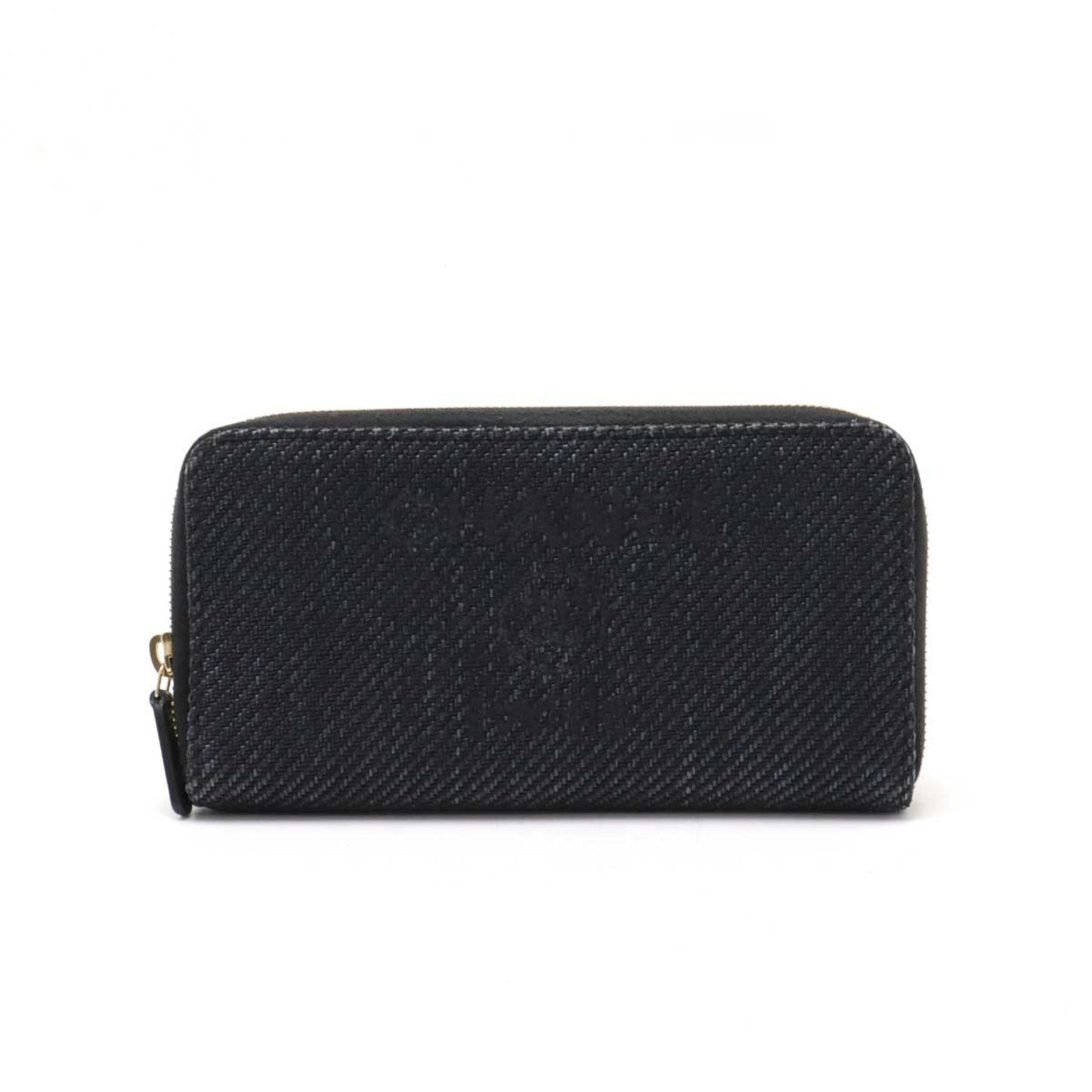 Chanel Black Navy Black Straw Canvas Leather Long Wallet (Bi-Fold) ()