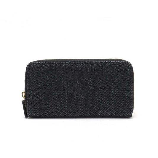 Chanel Black Navy Black Straw Canvas Leather Long Wallet (Bi-Fold) ()