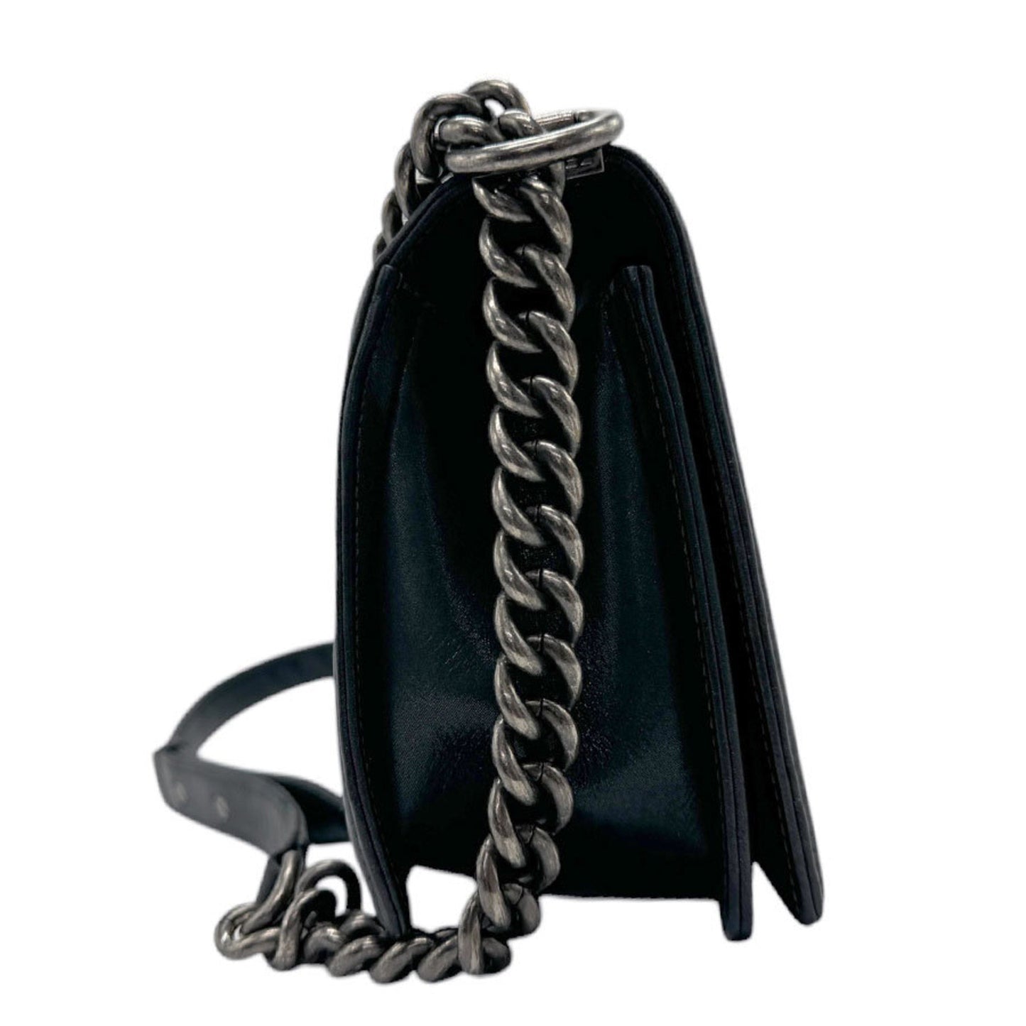 Chanel Black Silver Leather Metal Shoulder Bag ()