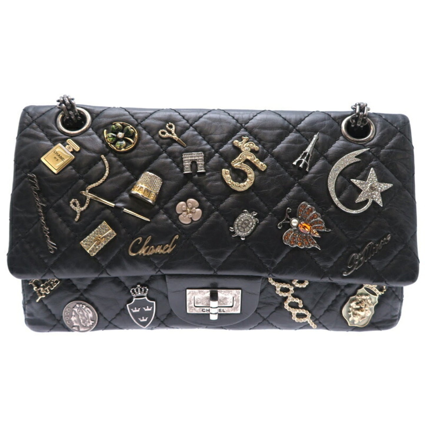 Chanel 2.55 Black Leather Shoulder Bag ()